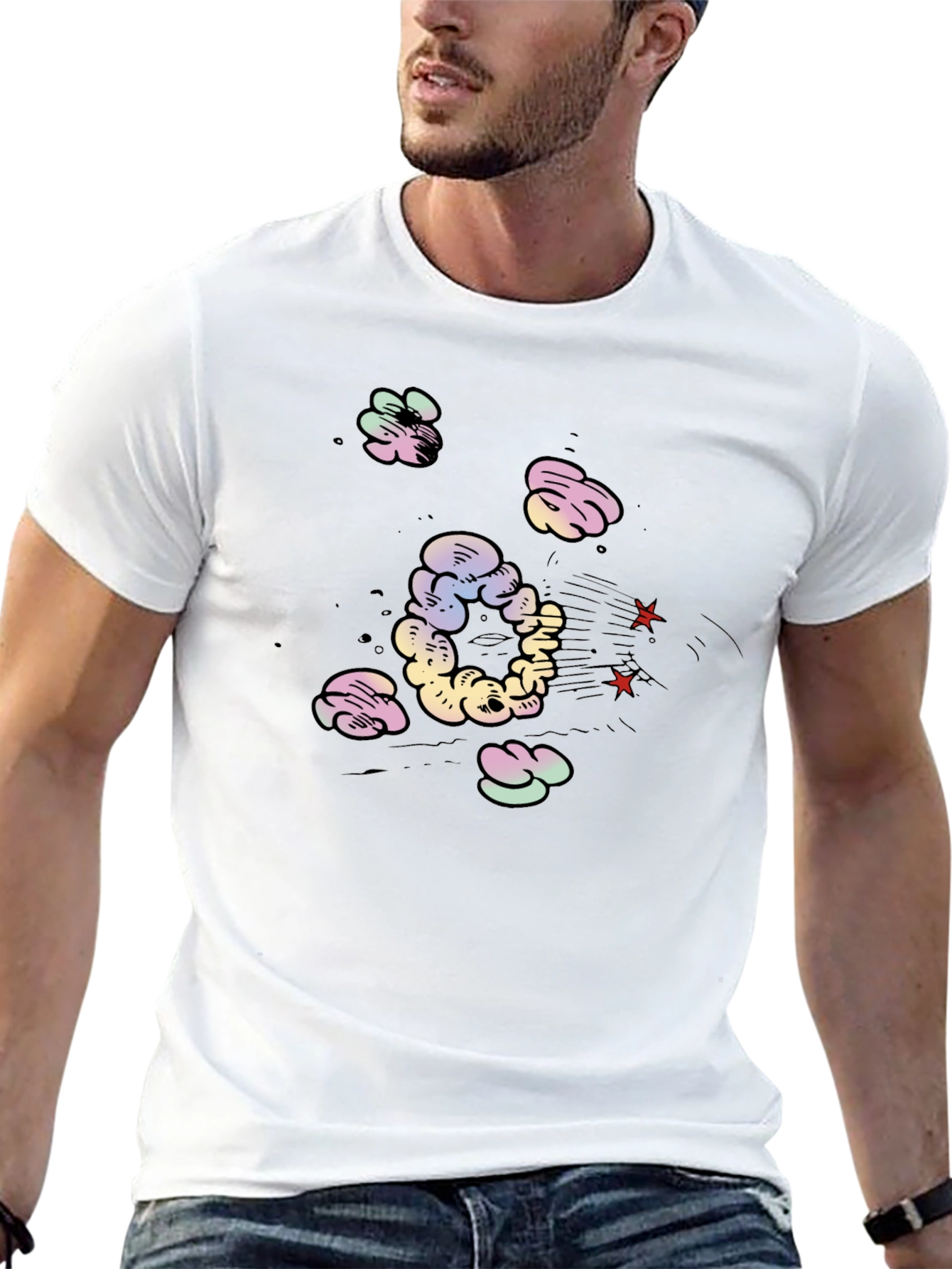 Cartoon Cloud Print Black T-Shirt