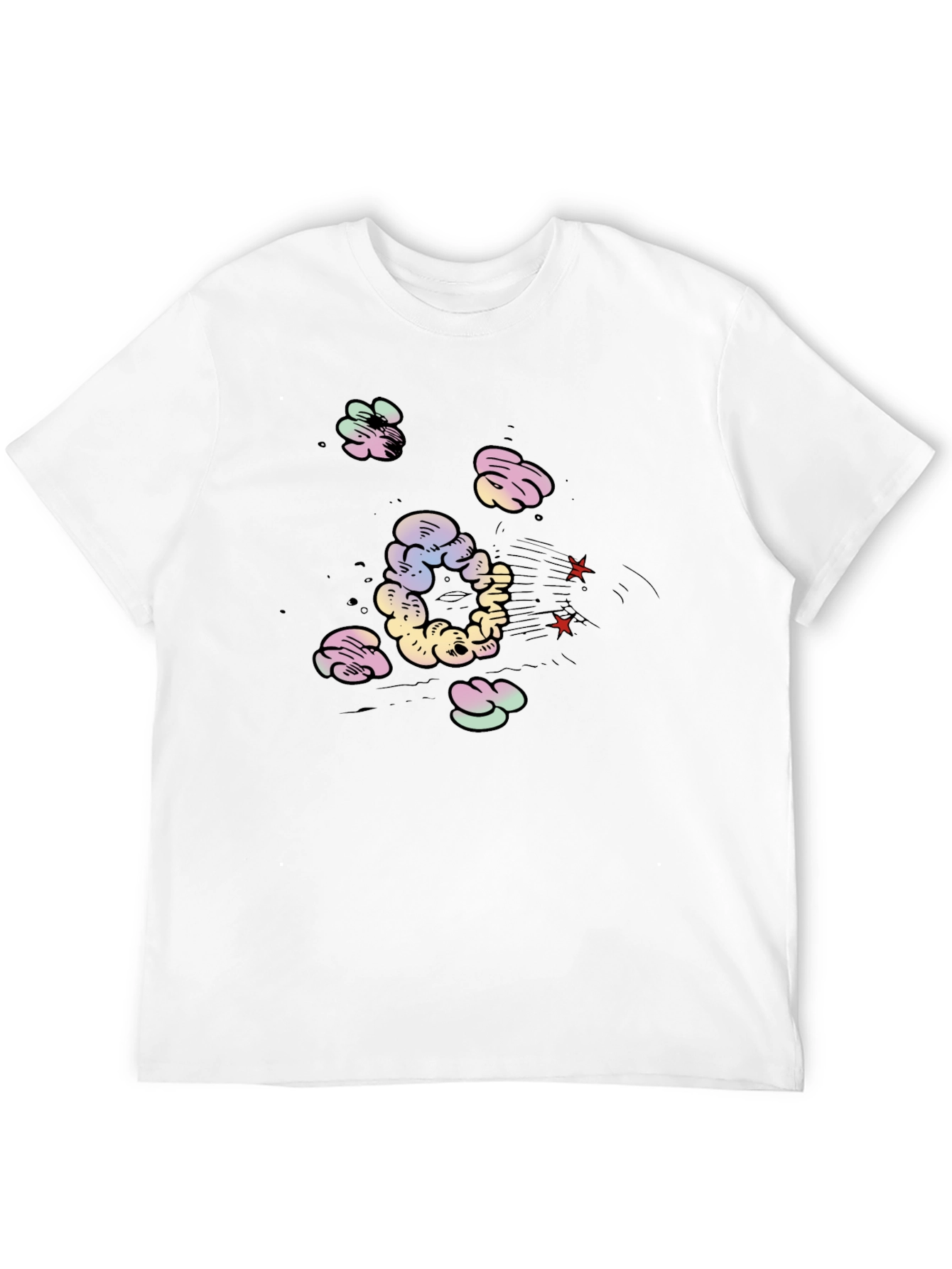 Cartoon Cloud Print Black T-Shirt