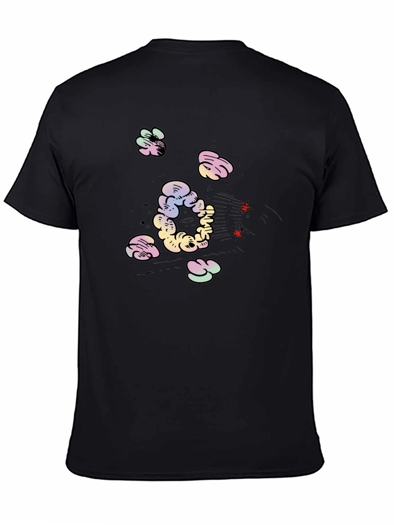 Cartoon Cloud Print Black T-Shirt
