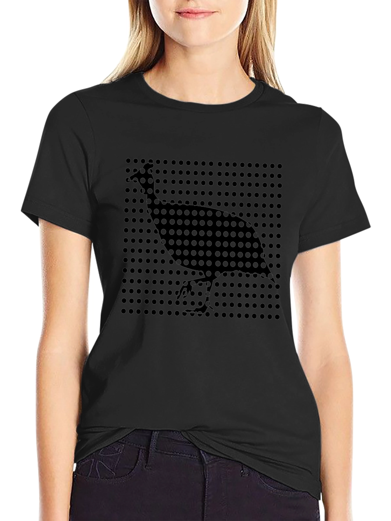 Stylish Black Graphic Tee - Guinea Fowl Design