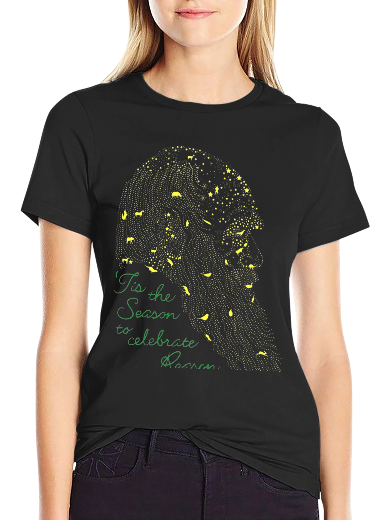 Festive Season Portrait T-Shirt - Black