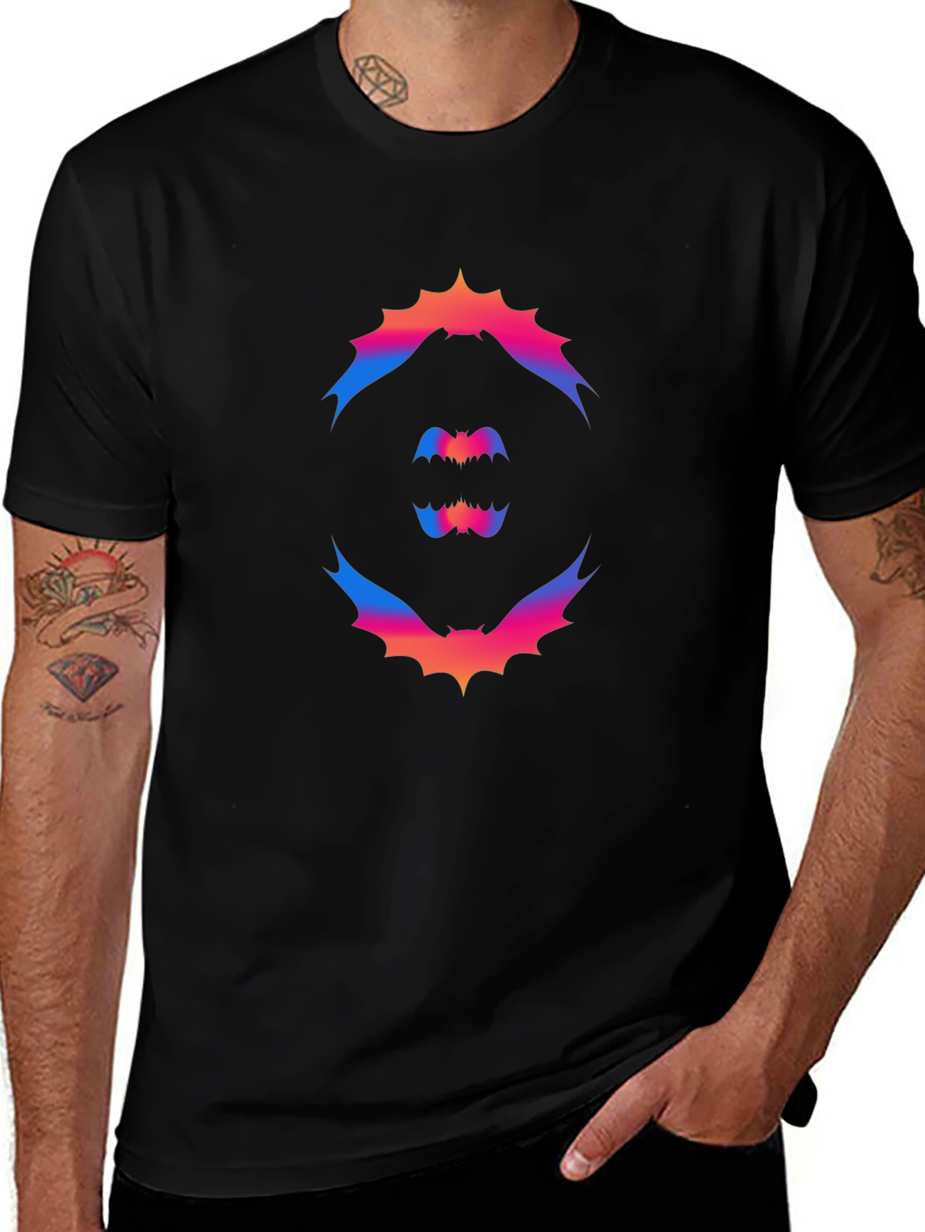 Gradient Bat Graphic Tee - Halloween Style