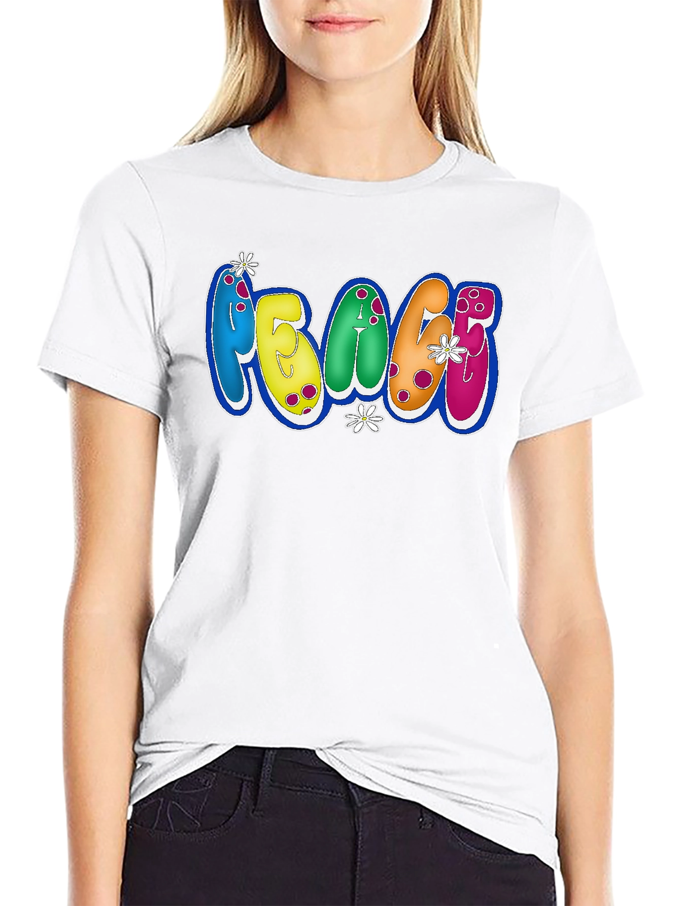 Peace Bubble Letter Graphic Black T-Shirt