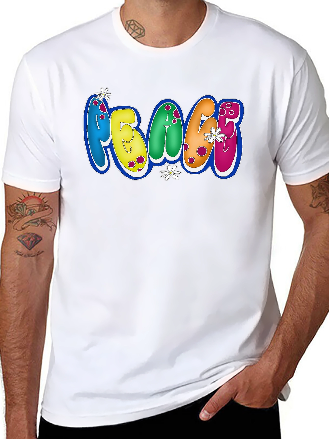 Peace Bubble Letter Graphic Black T-Shirt