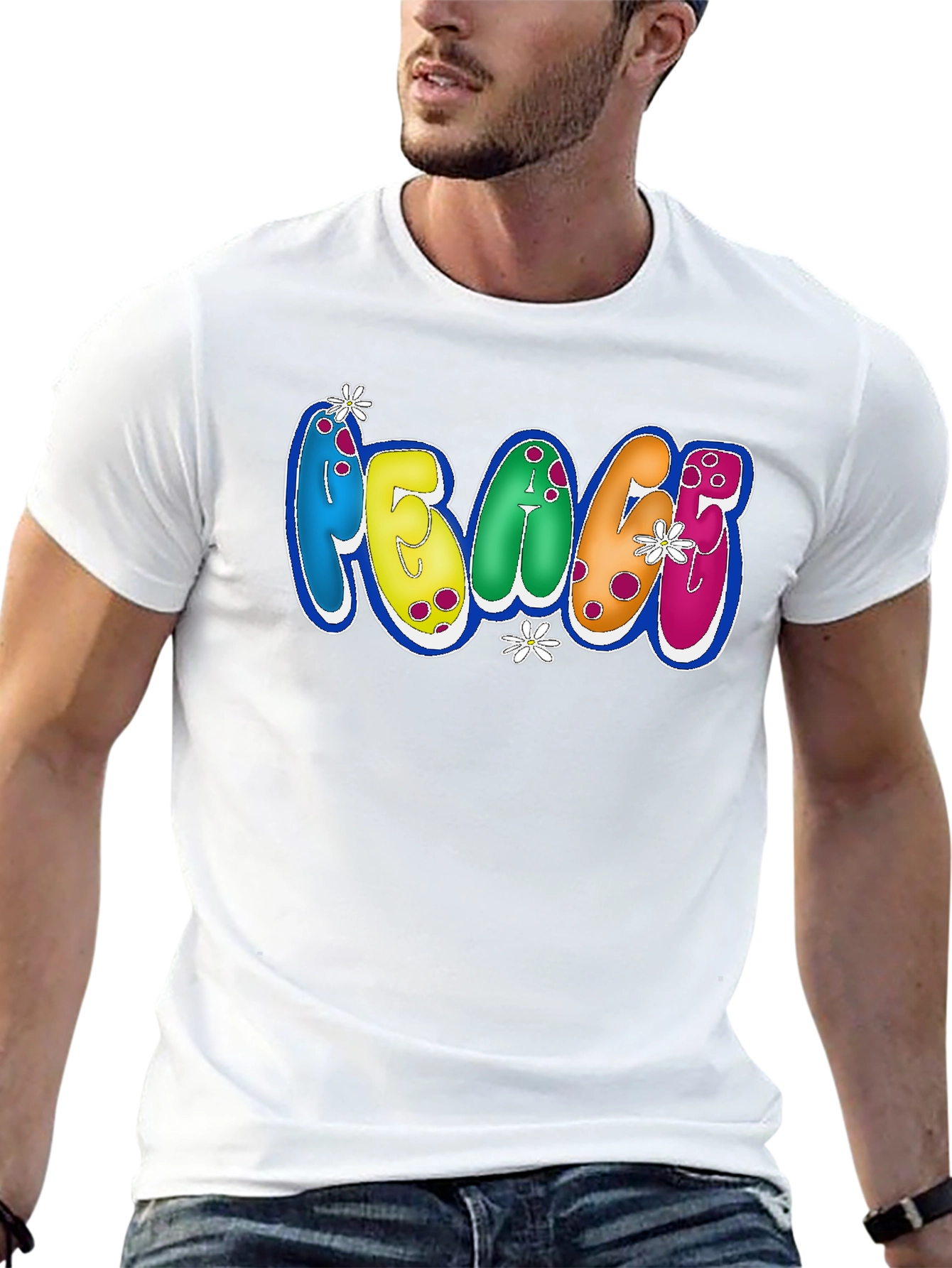 Peace Bubble Letter Graphic Black T-Shirt