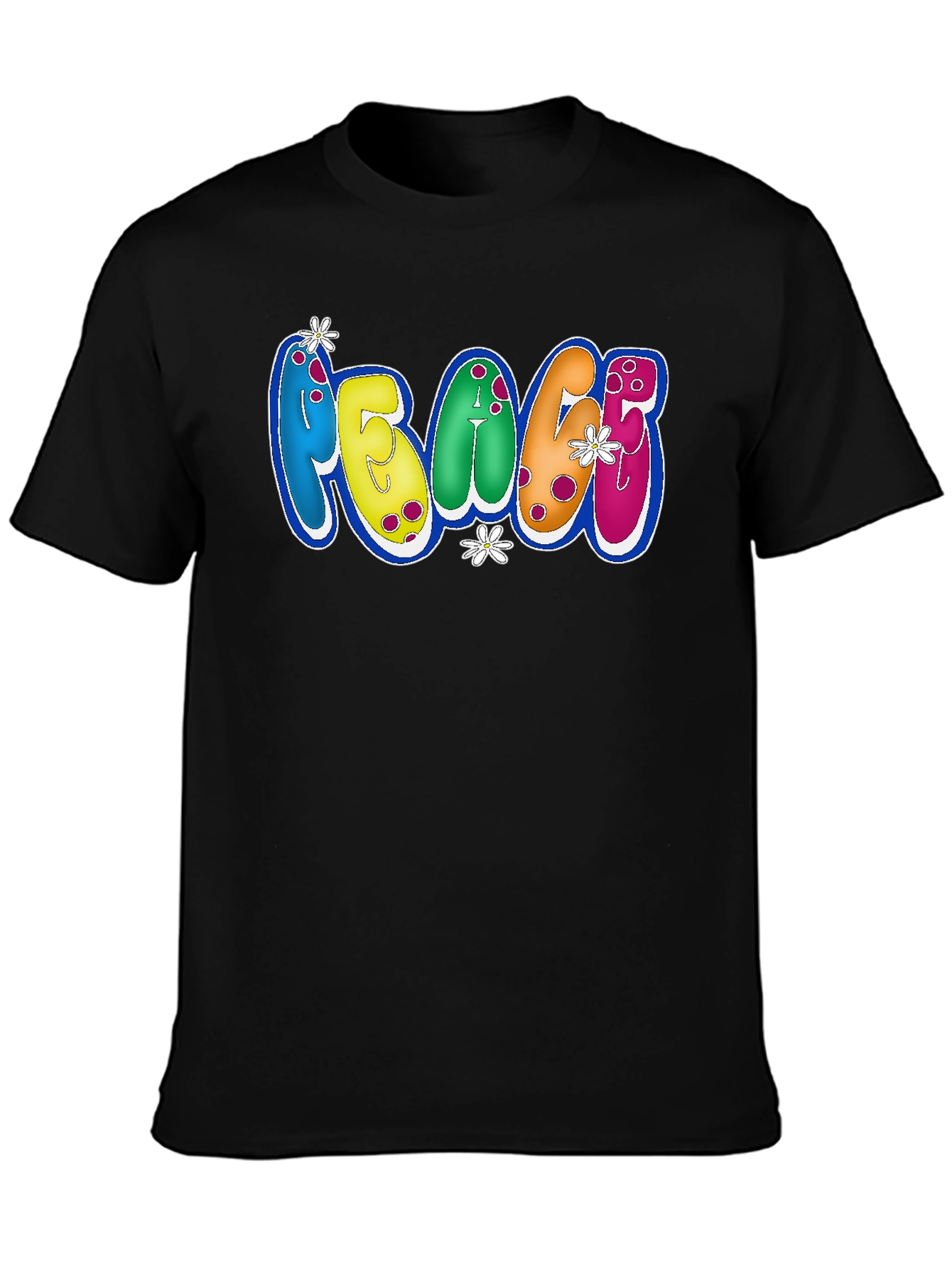 Peace Bubble Letter Graphic Black T-Shirt