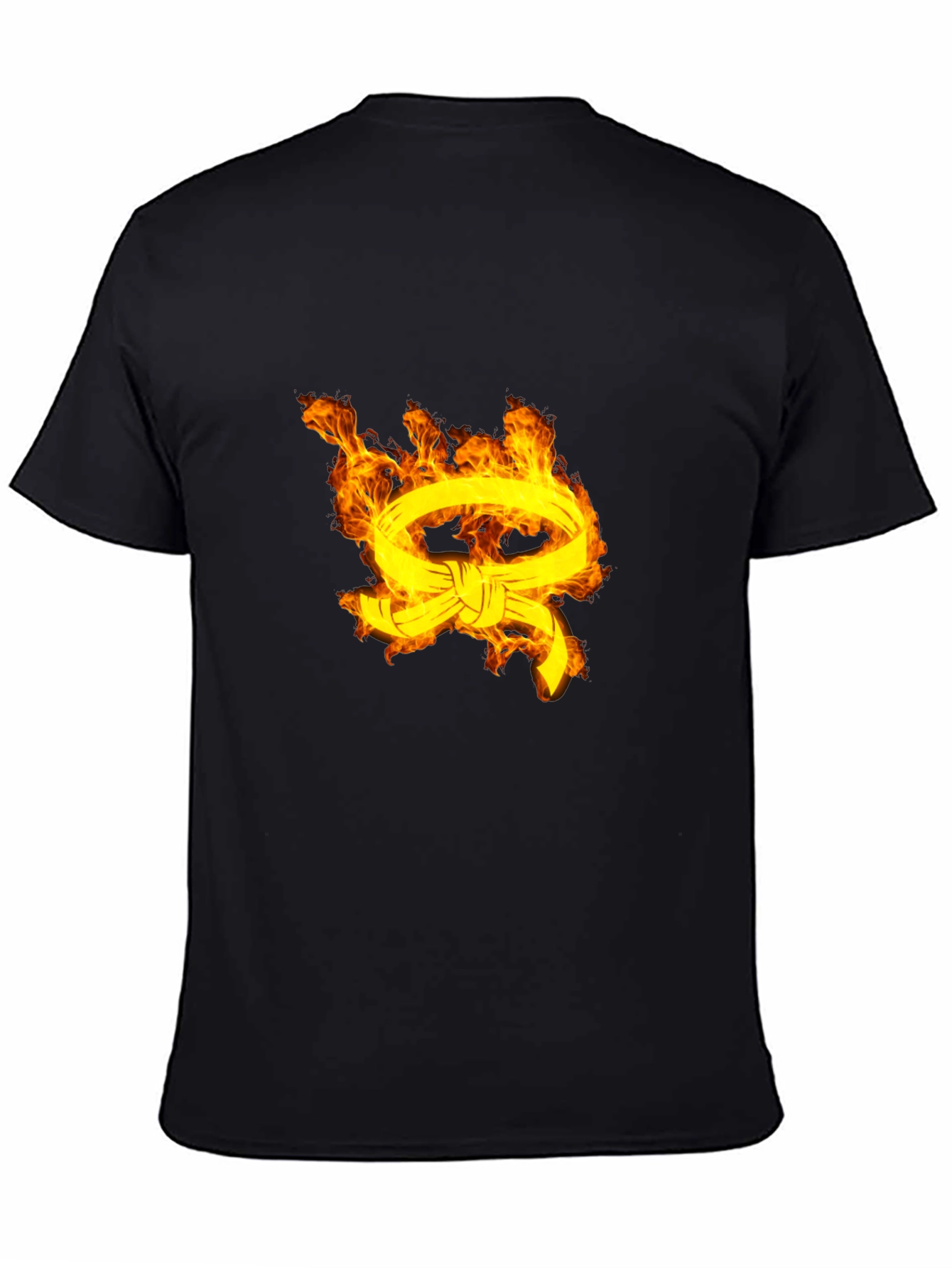 Mens Black T-Shirt with Fiery Belt Design