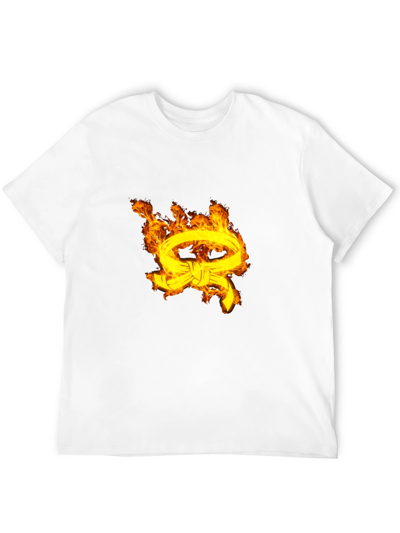 Mens Black T-Shirt with Fiery Belt Design