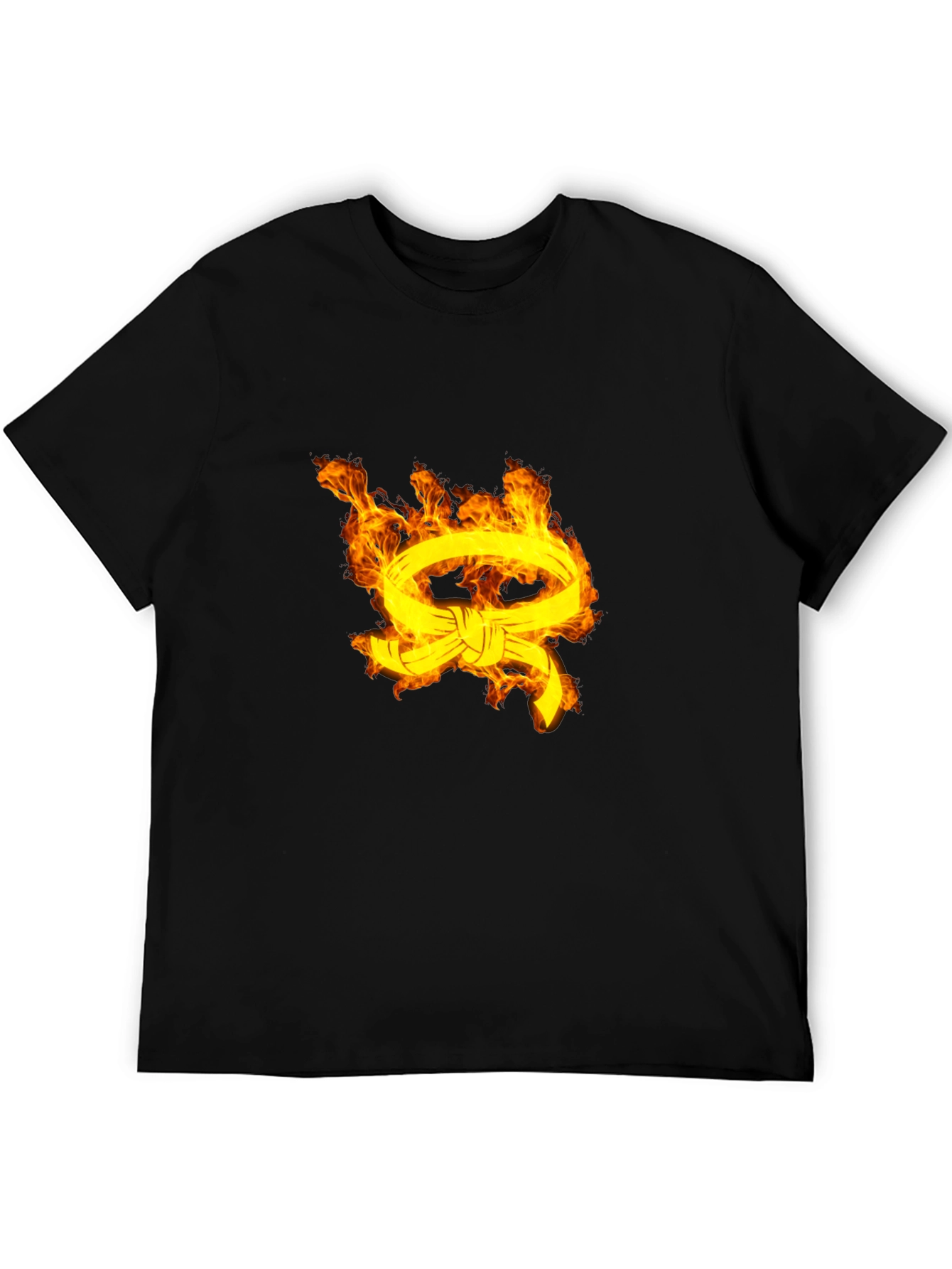 Mens Black T-Shirt with Fiery Belt Design