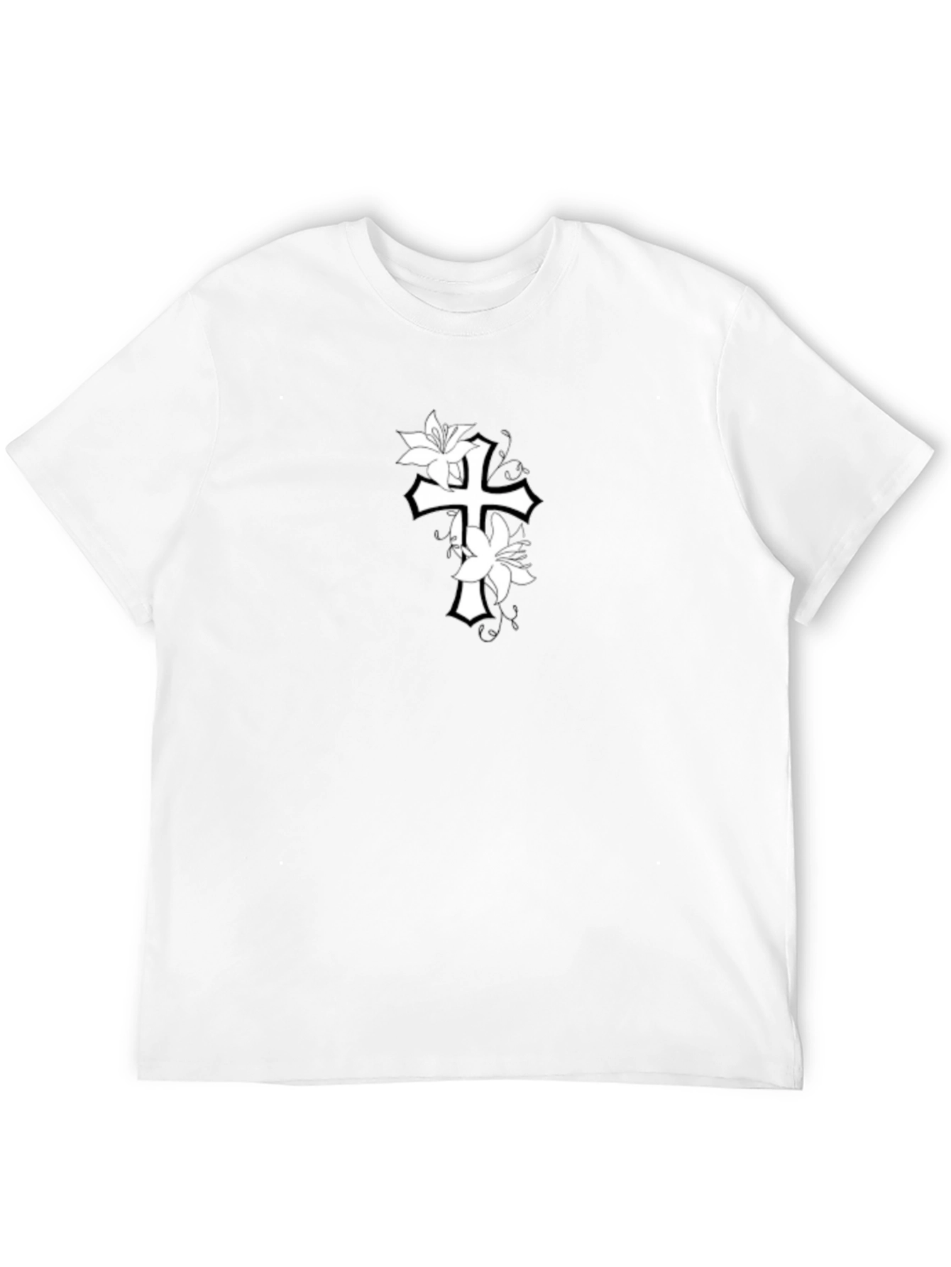 Floral Cross Graphic Black T-Shirt