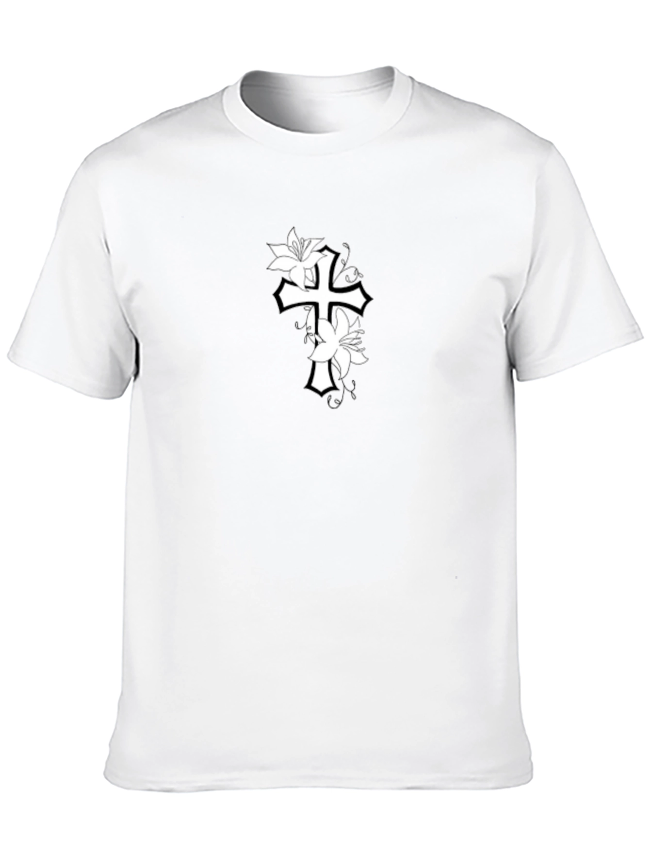 Floral Cross Graphic Black T-Shirt