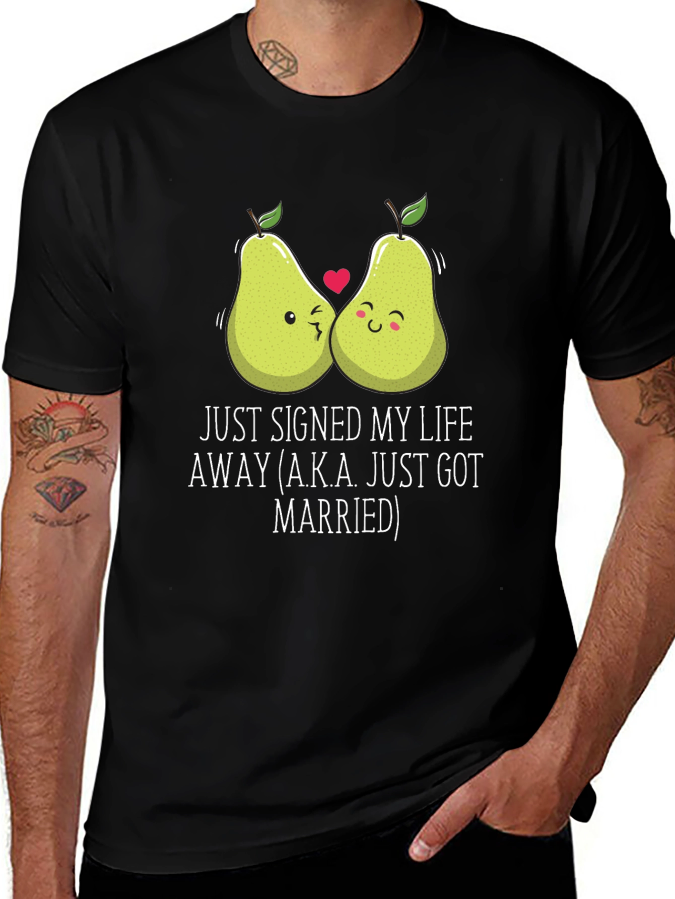 Just Married Couples Pear Graphic T-Shirt