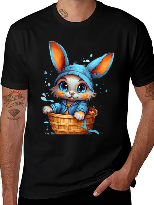Cute Bunny Graphic Tee - Black Cotton