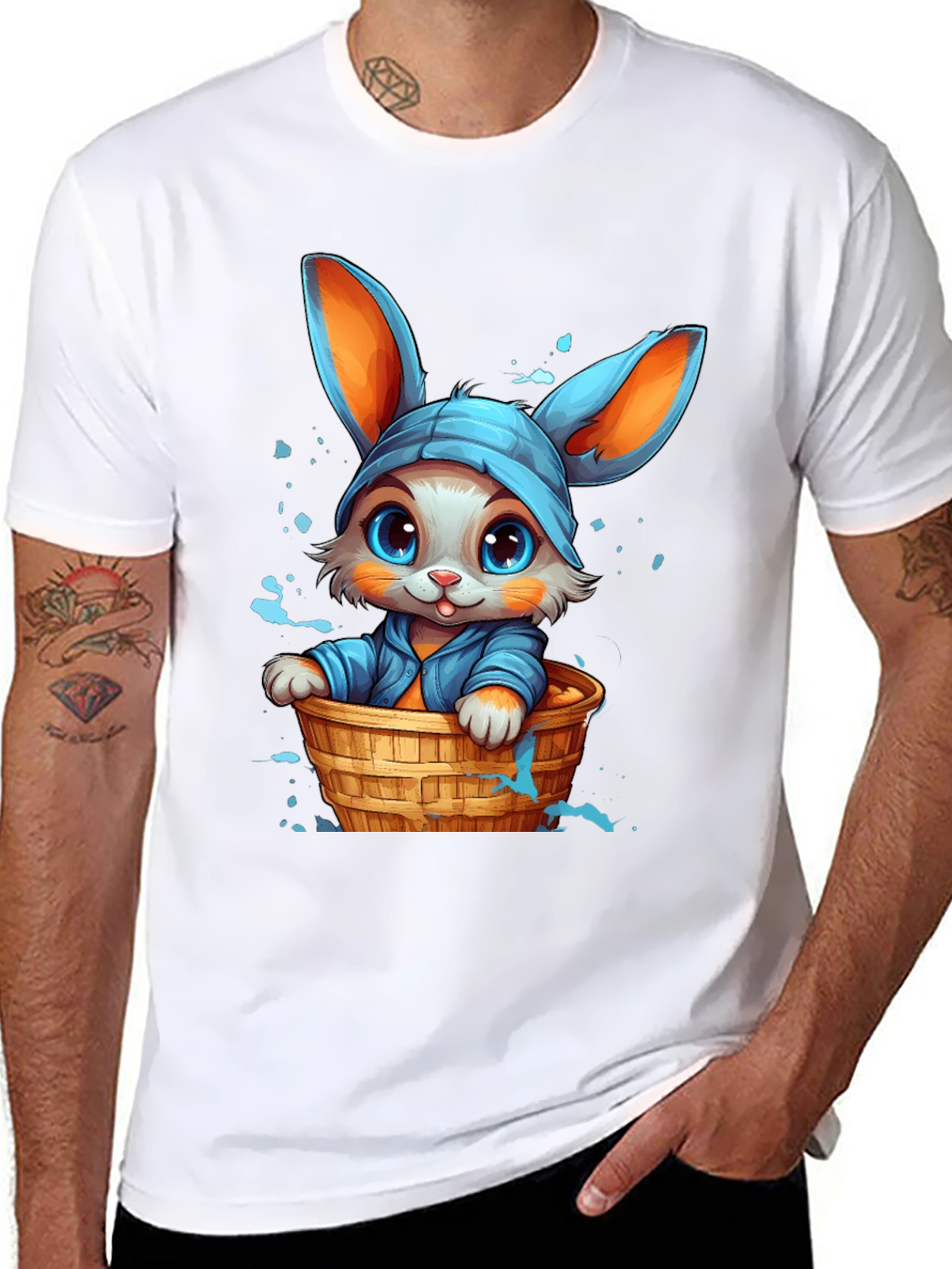 Cute Bunny Graphic Tee - Black Cotton