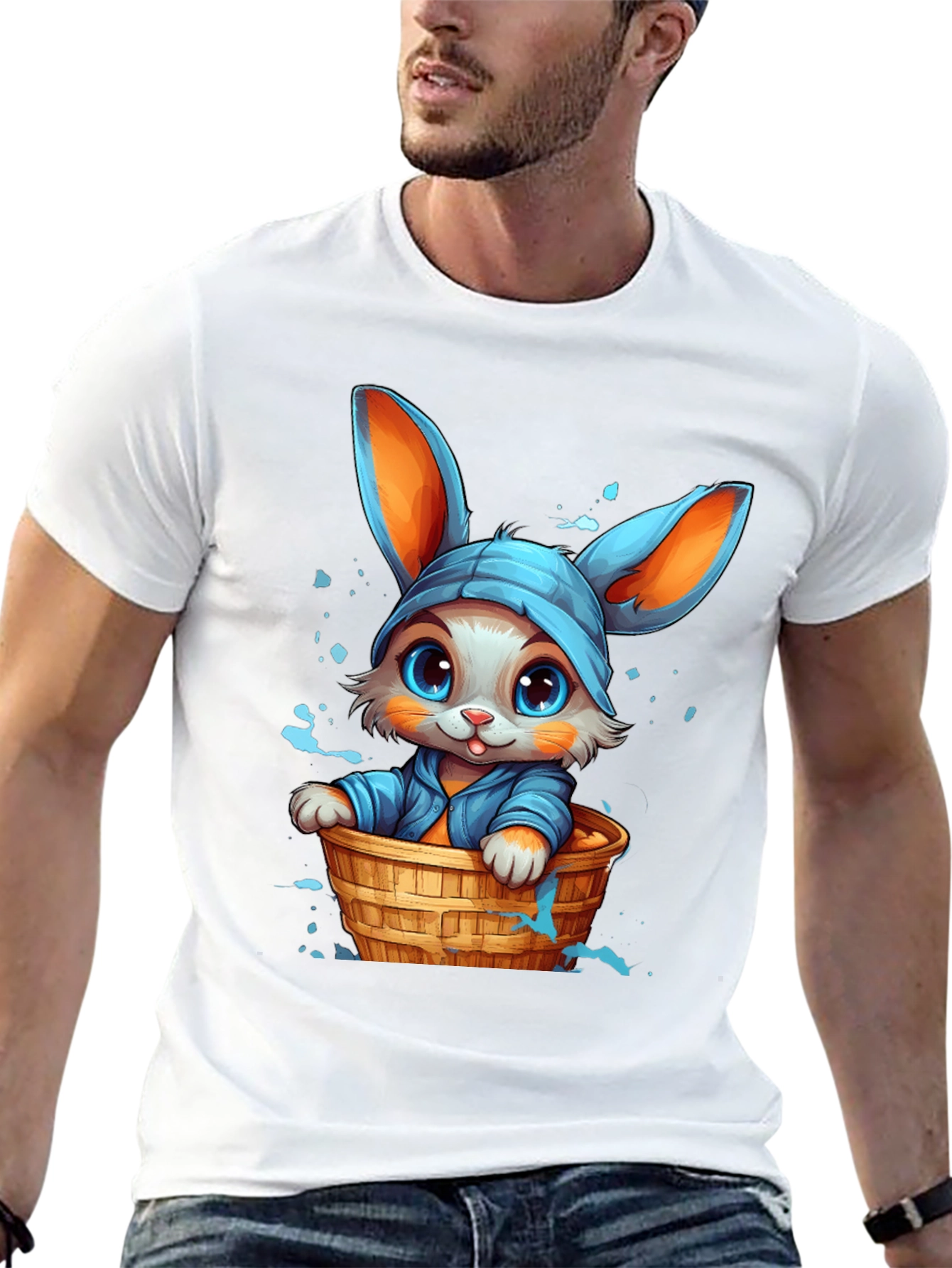 Cute Bunny Graphic Tee - Black Cotton