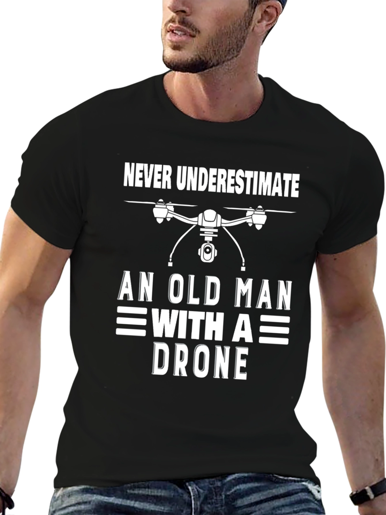Never Underestimate Old Man with a Drone T-Shirt