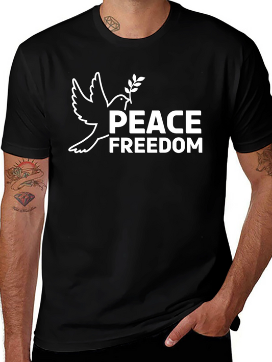 Peace Freedom Dove Graphic T-Shirt - Black