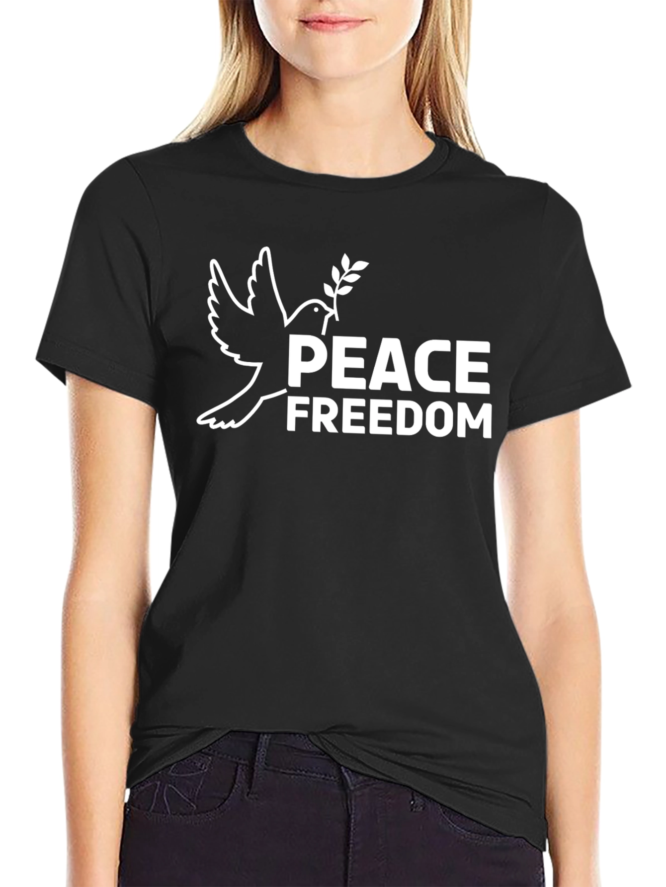 Peace Freedom Dove Graphic T-Shirt - Black