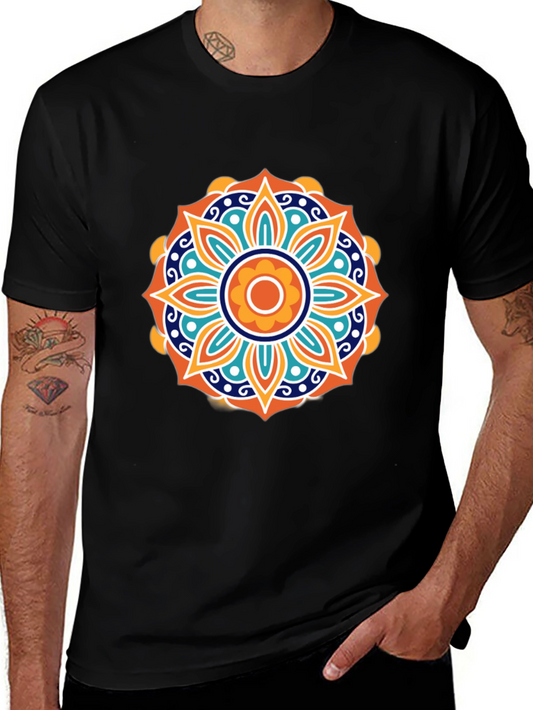 Stylish Black Tee with Colorful Mandala Design