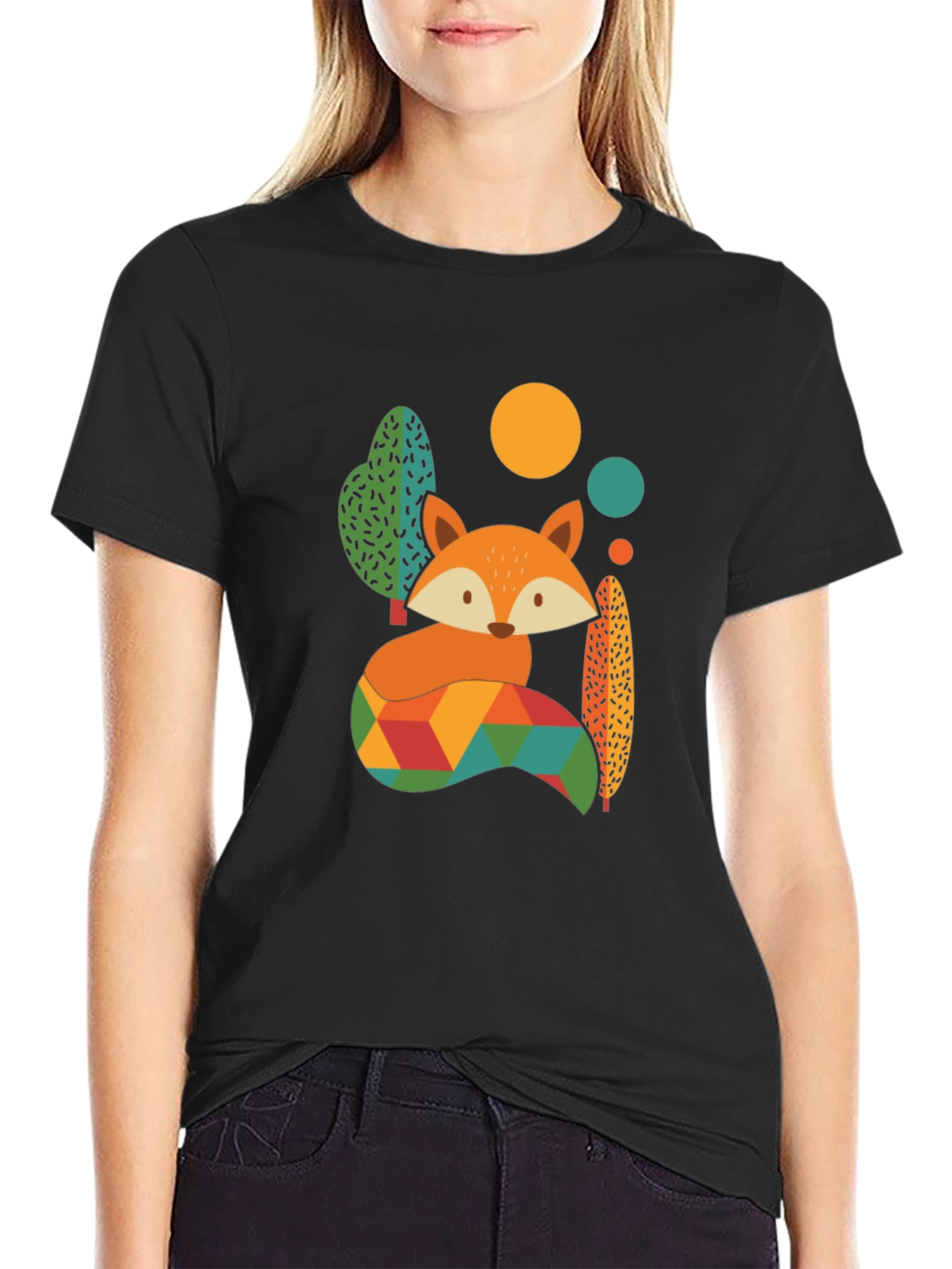 Geometric Fox Graphic Tee - Mens Black T-Shirt