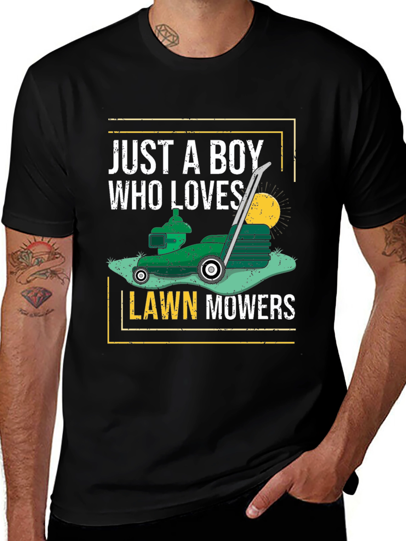 Just A Boy Who Loves Lawn Mowers Black T-Shirt