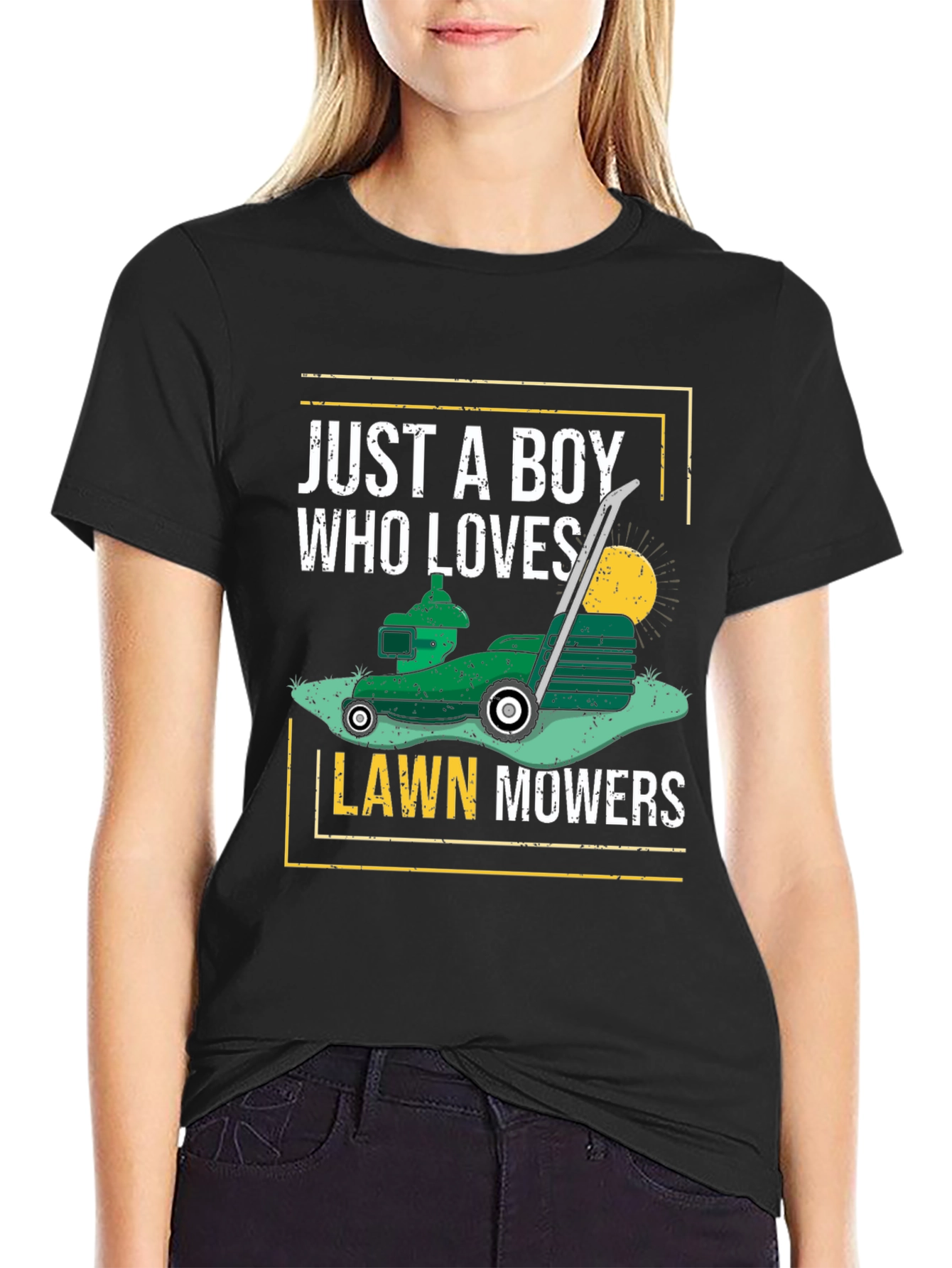 Just A Boy Who Loves Lawn Mowers Black T-Shirt
