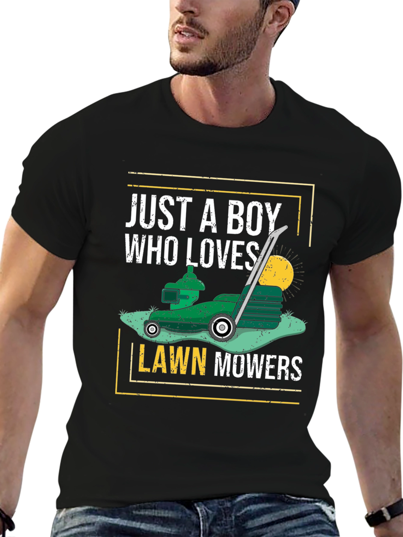 Just A Boy Who Loves Lawn Mowers Black T-Shirt