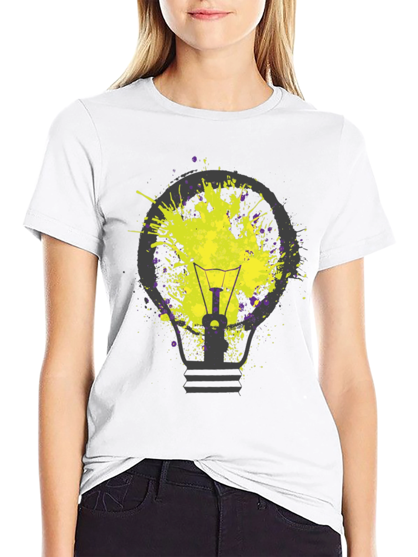 Idea Bulb Splatter Graphic Tee - Unique Design