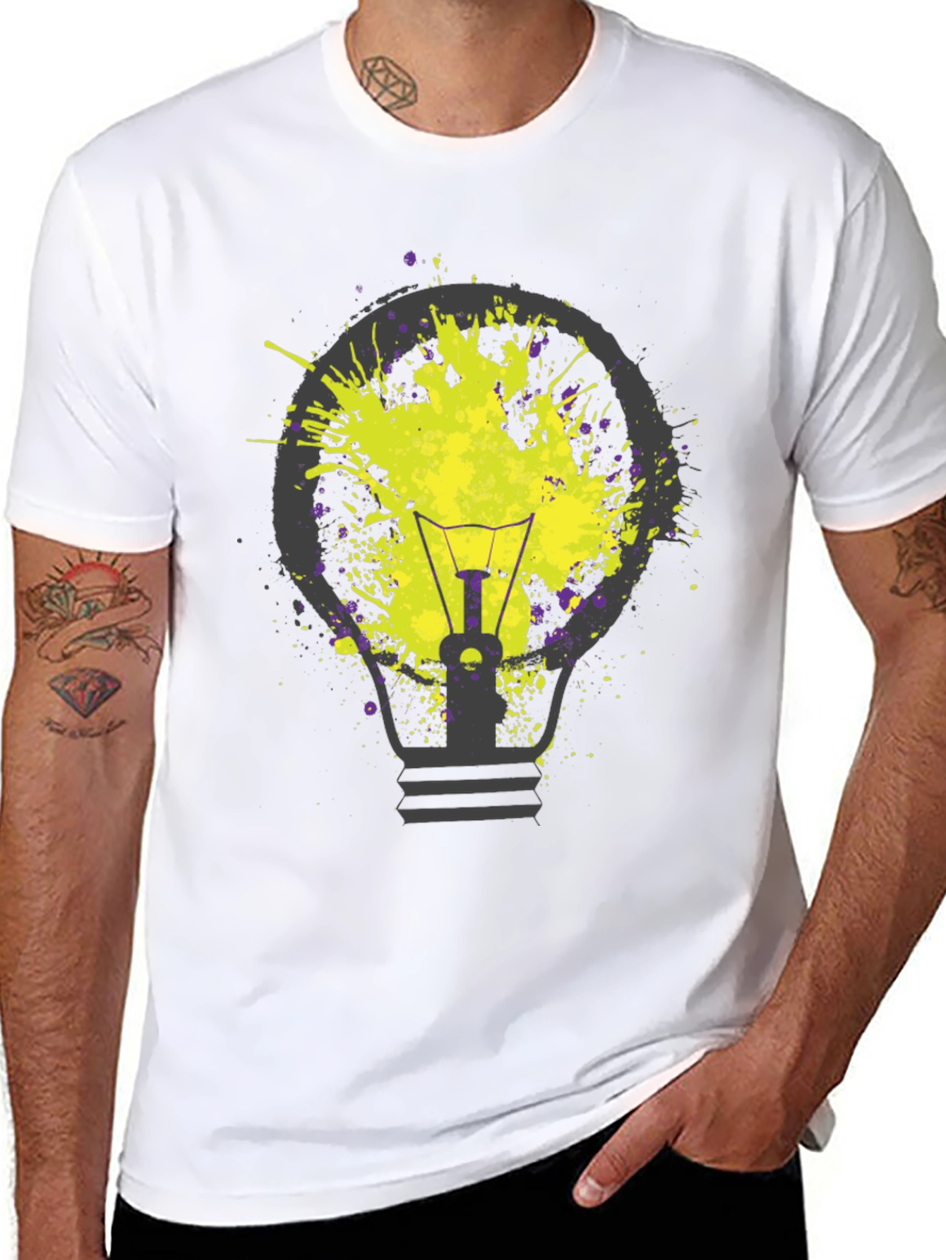 Idea Bulb Splatter Graphic Tee - Unique Design