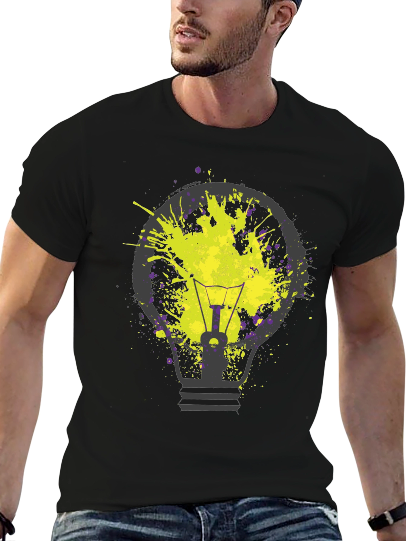 Idea Bulb Splatter Graphic Tee - Unique Design