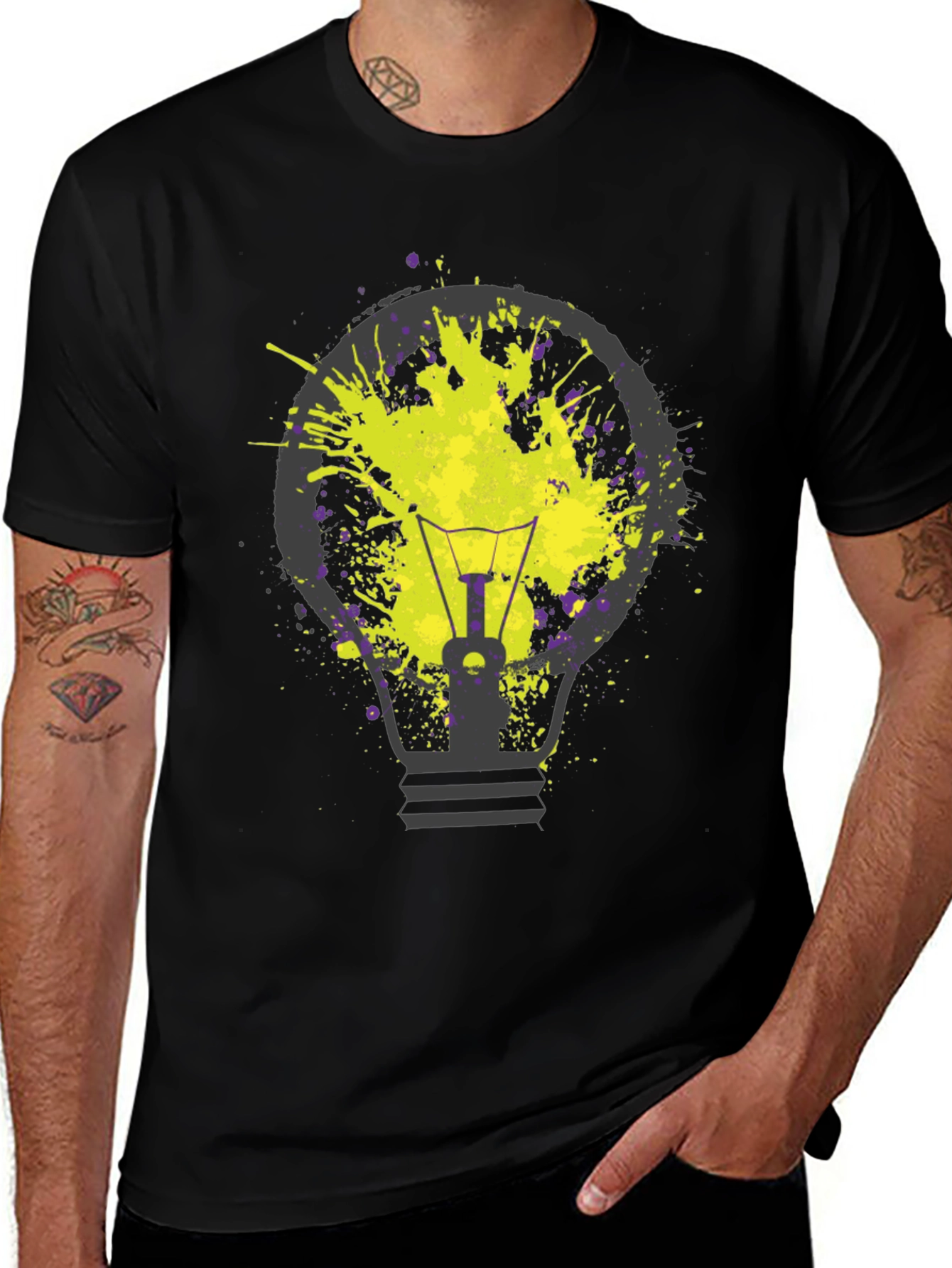 Idea Bulb Splatter Graphic Tee - Unique Design