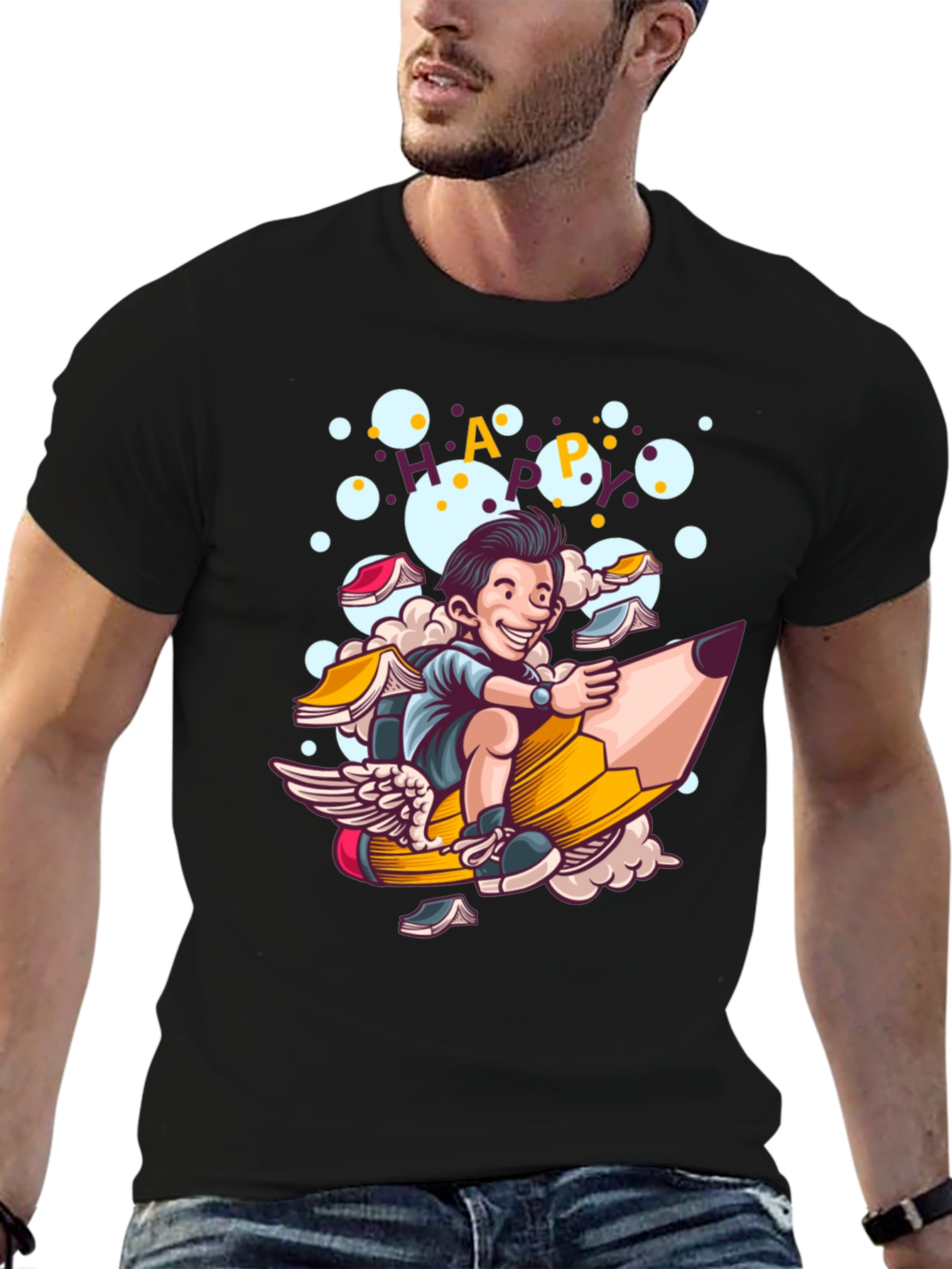 Happy Cartoon Graphic Print T-Shirt