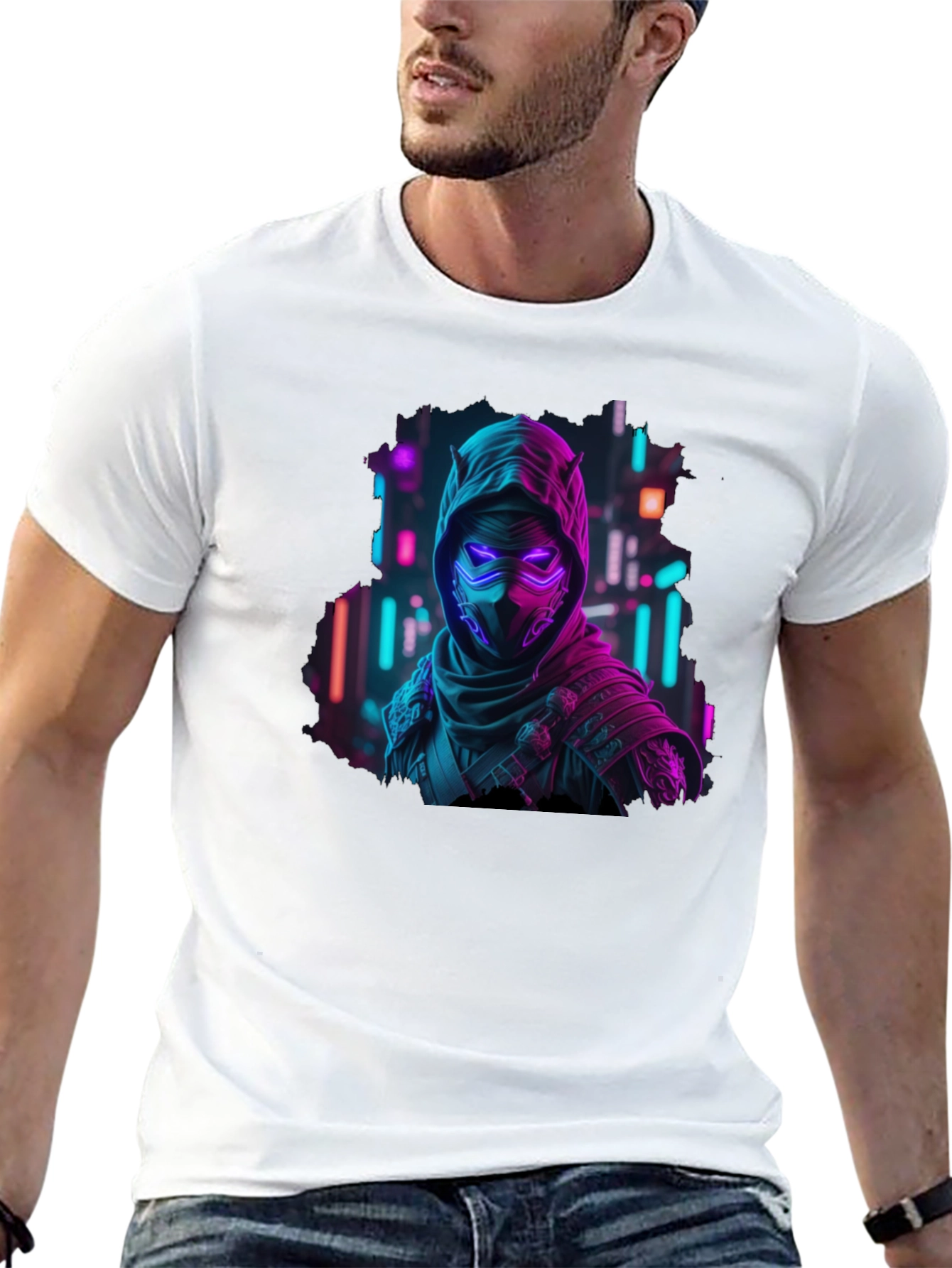 Neon Cyberpunk Ninja Graphic T-Shirt