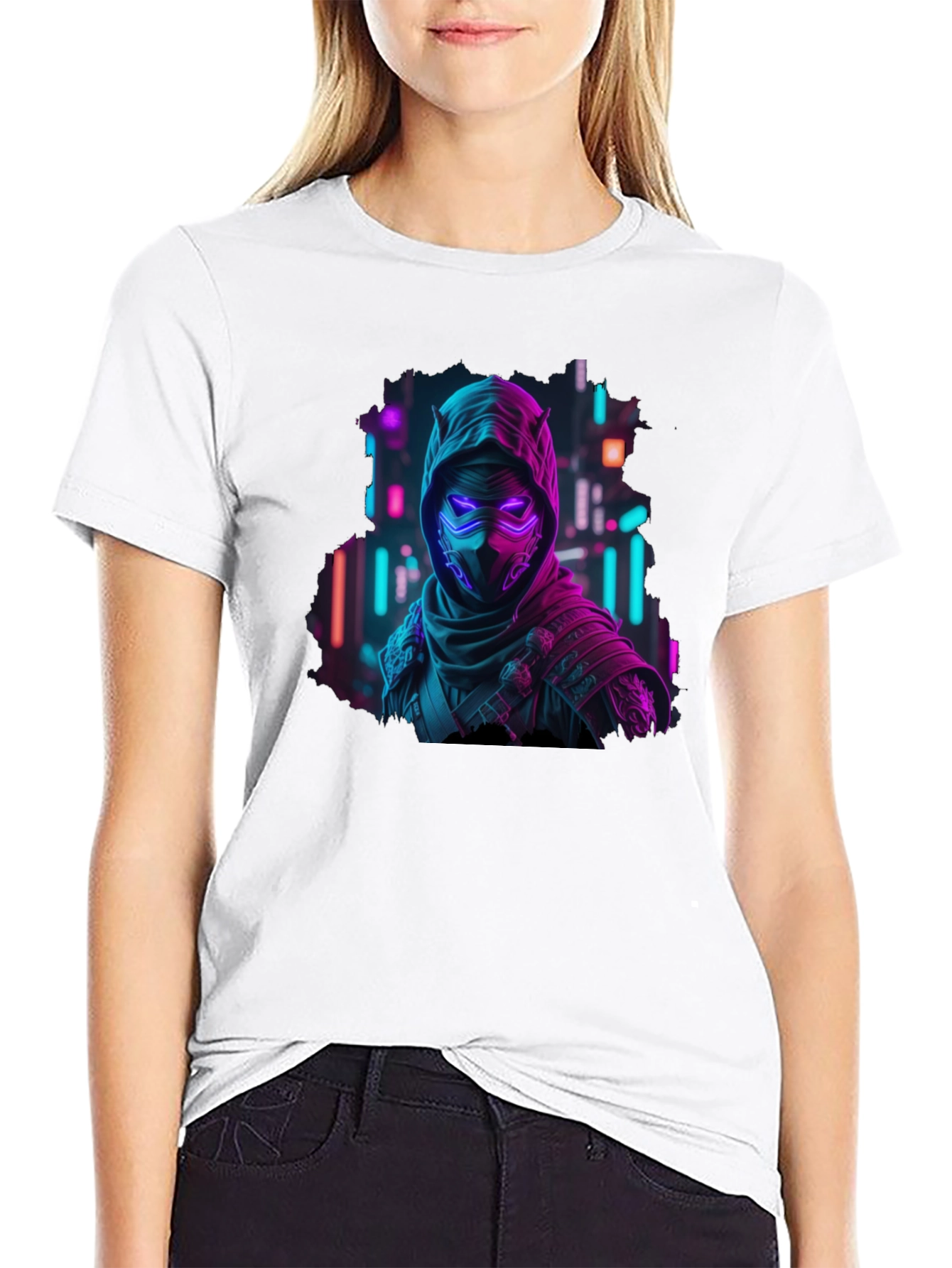 Neon Cyberpunk Ninja Graphic T-Shirt