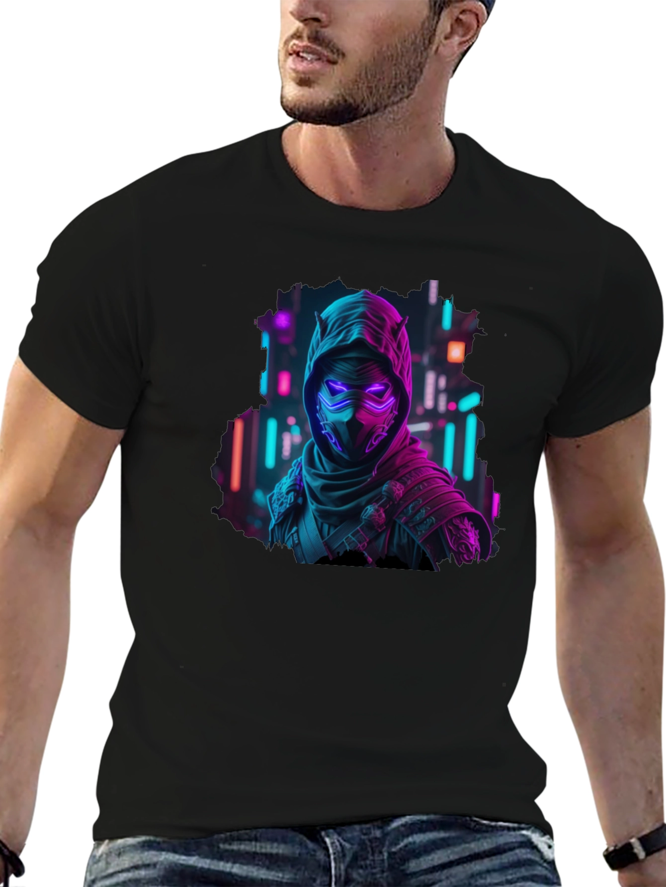 Neon Cyberpunk Ninja Graphic T-Shirt