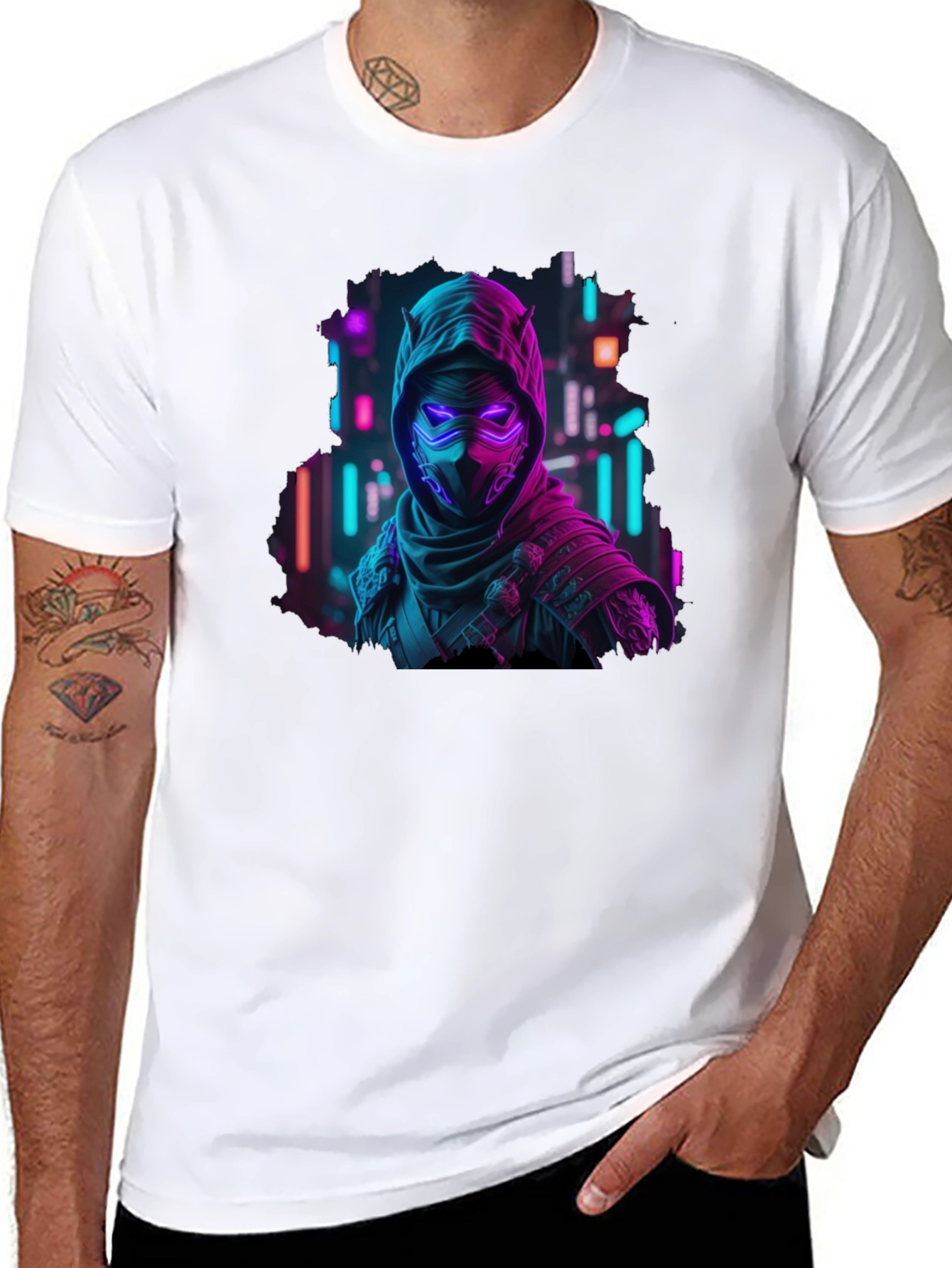 Neon Cyberpunk Ninja Graphic T-Shirt