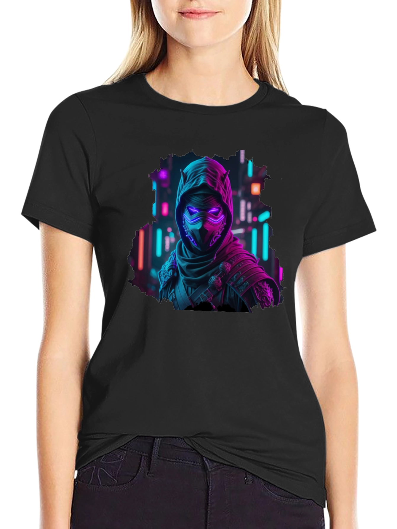 Neon Cyberpunk Ninja Graphic T-Shirt