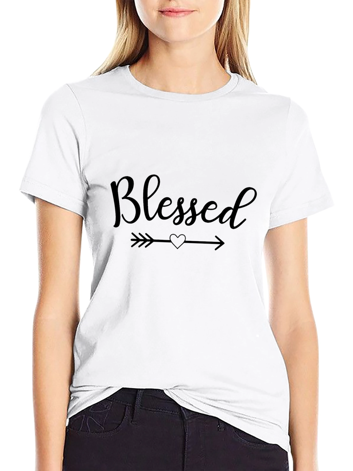 Blessed Arrow Heart Graphic Black T-Shirt
