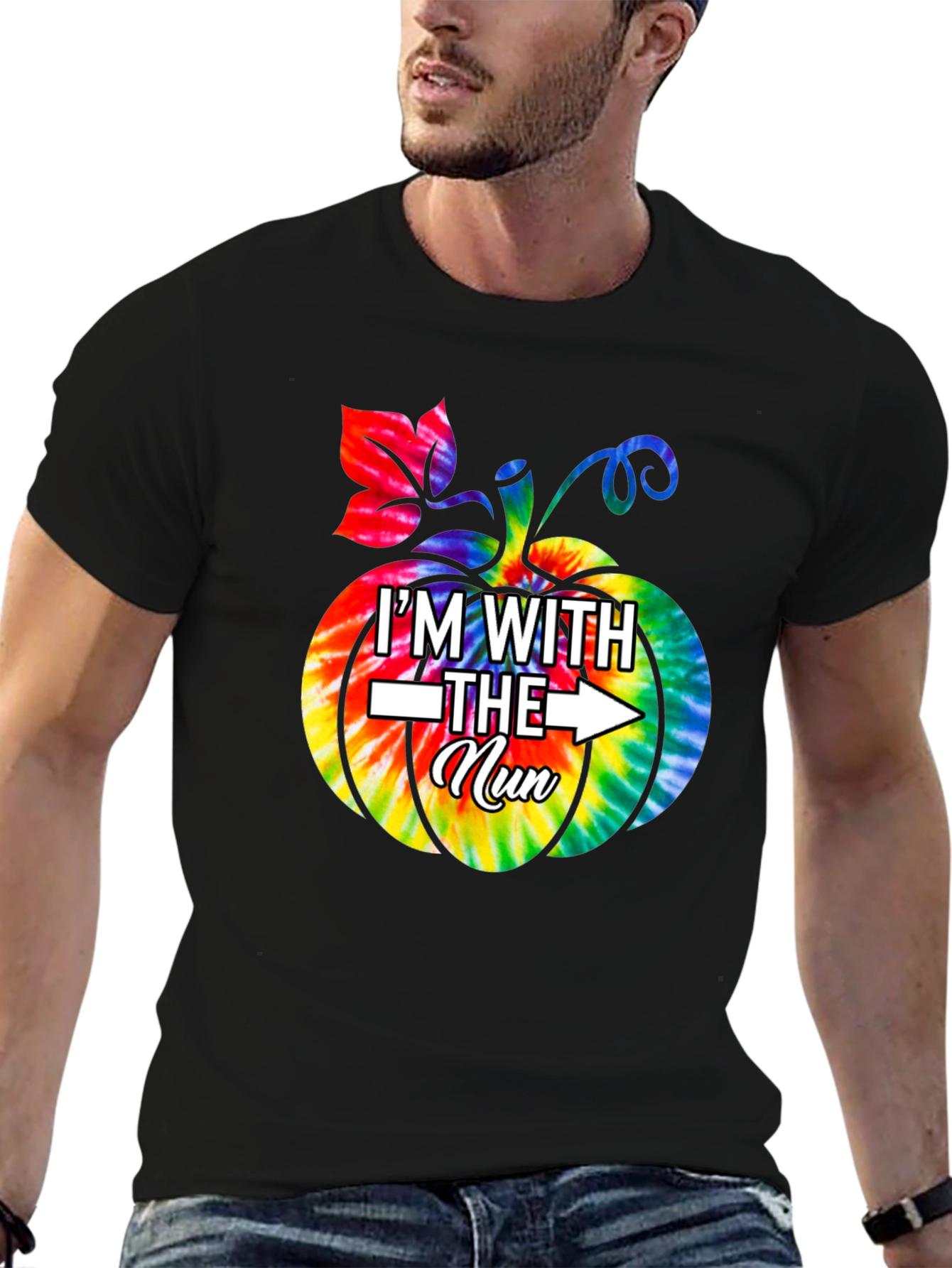 Im With The Nun Halloween Tie-Dye Pumpkin T-Shirt