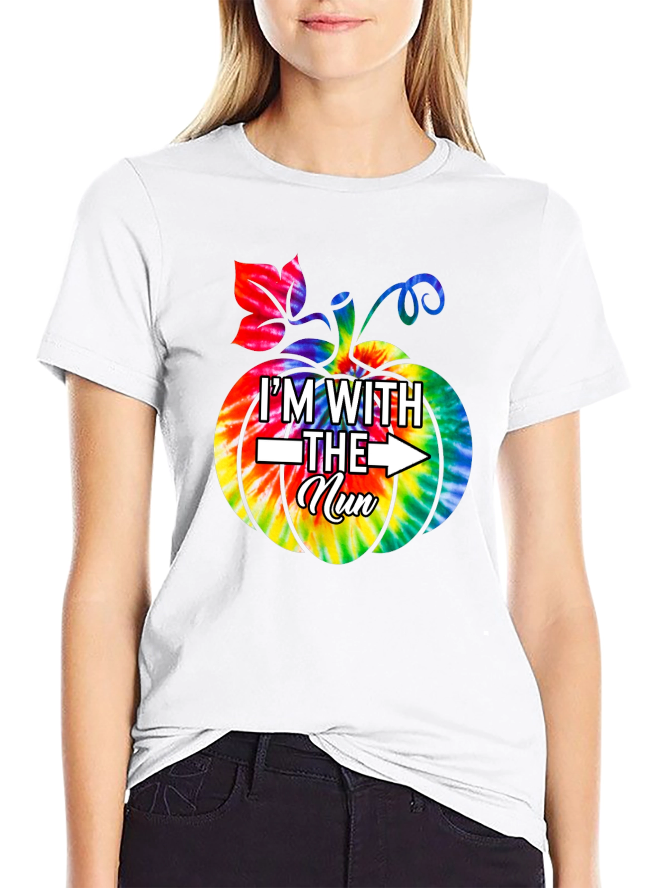 Im With The Nun Halloween Tie-Dye Pumpkin T-Shirt