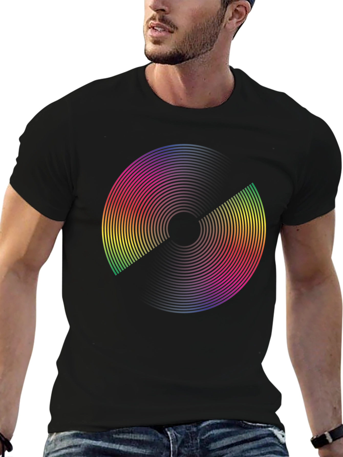 Rainbow Circle Graphic Black T-Shirt