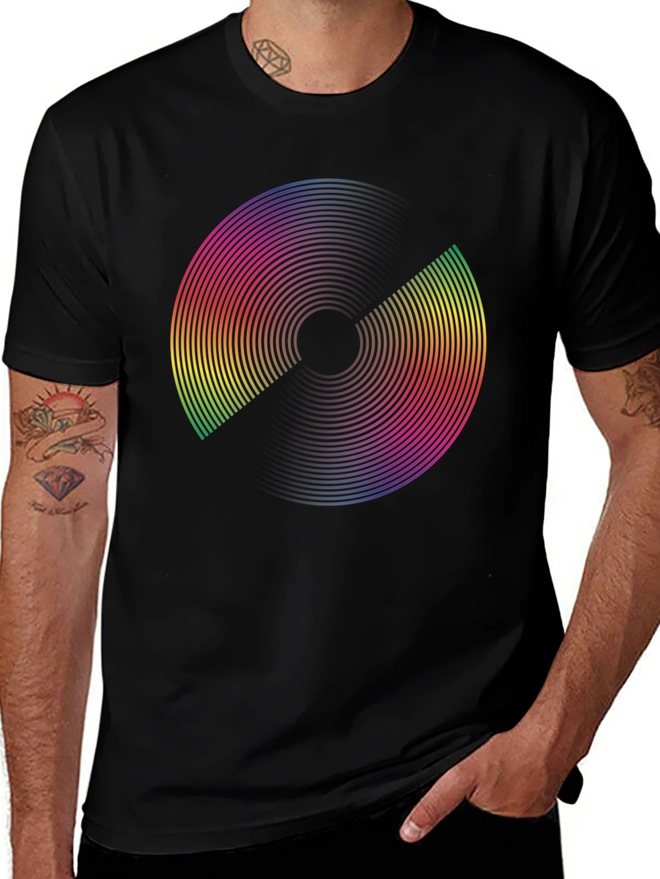 Rainbow Circle Graphic Black T-Shirt