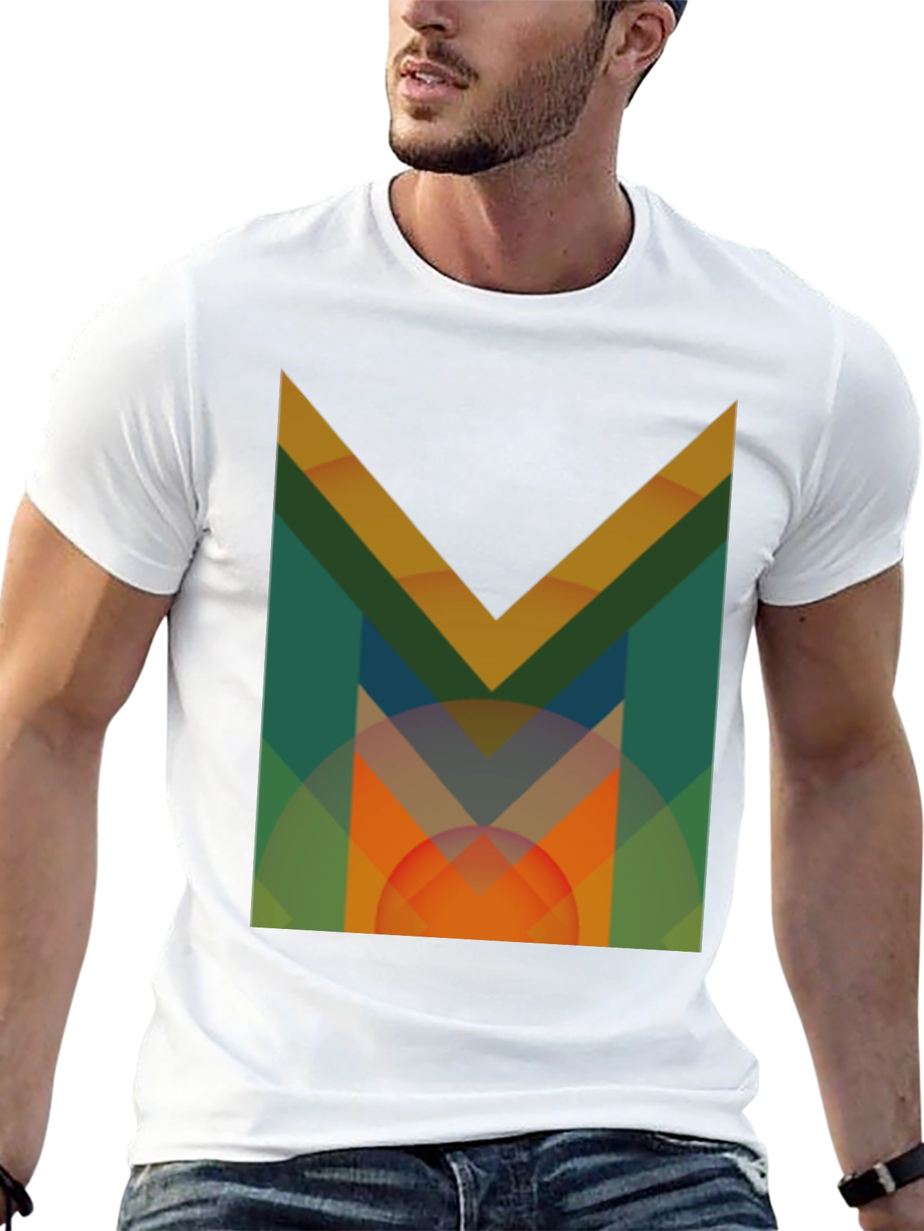 Abstract Geometric M Graphic Black T-Shirt
