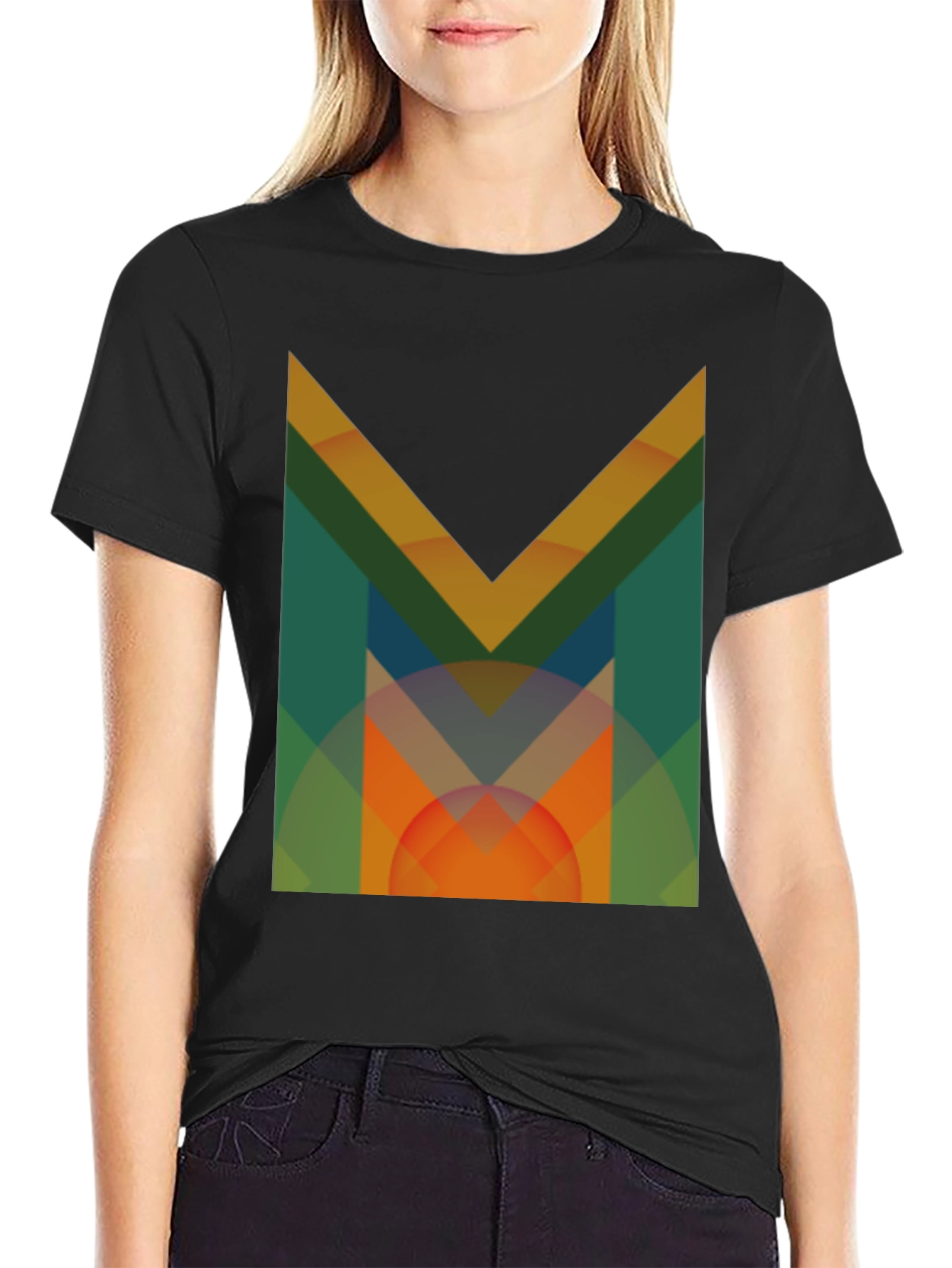 Abstract Geometric M Graphic Black T-Shirt