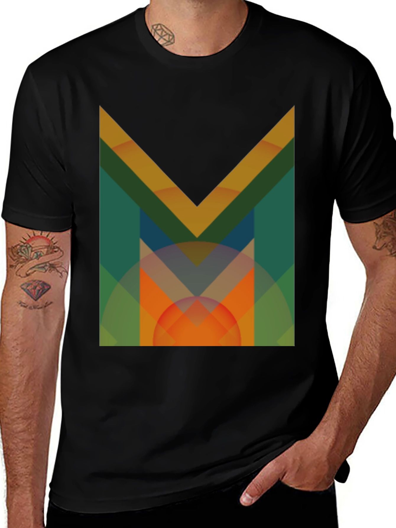 Abstract Geometric M Graphic Black T-Shirt