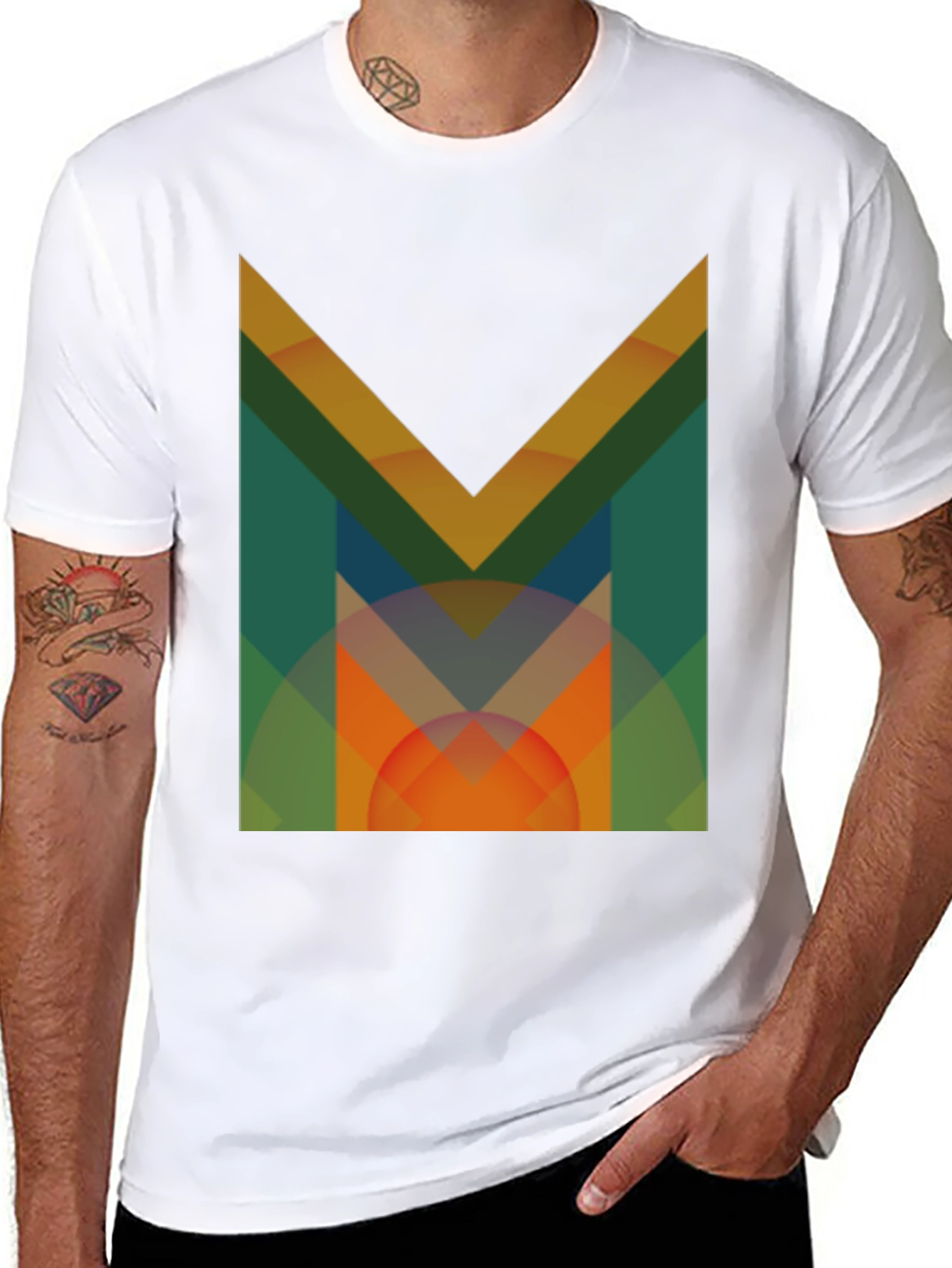 Abstract Geometric M Graphic Black T-Shirt