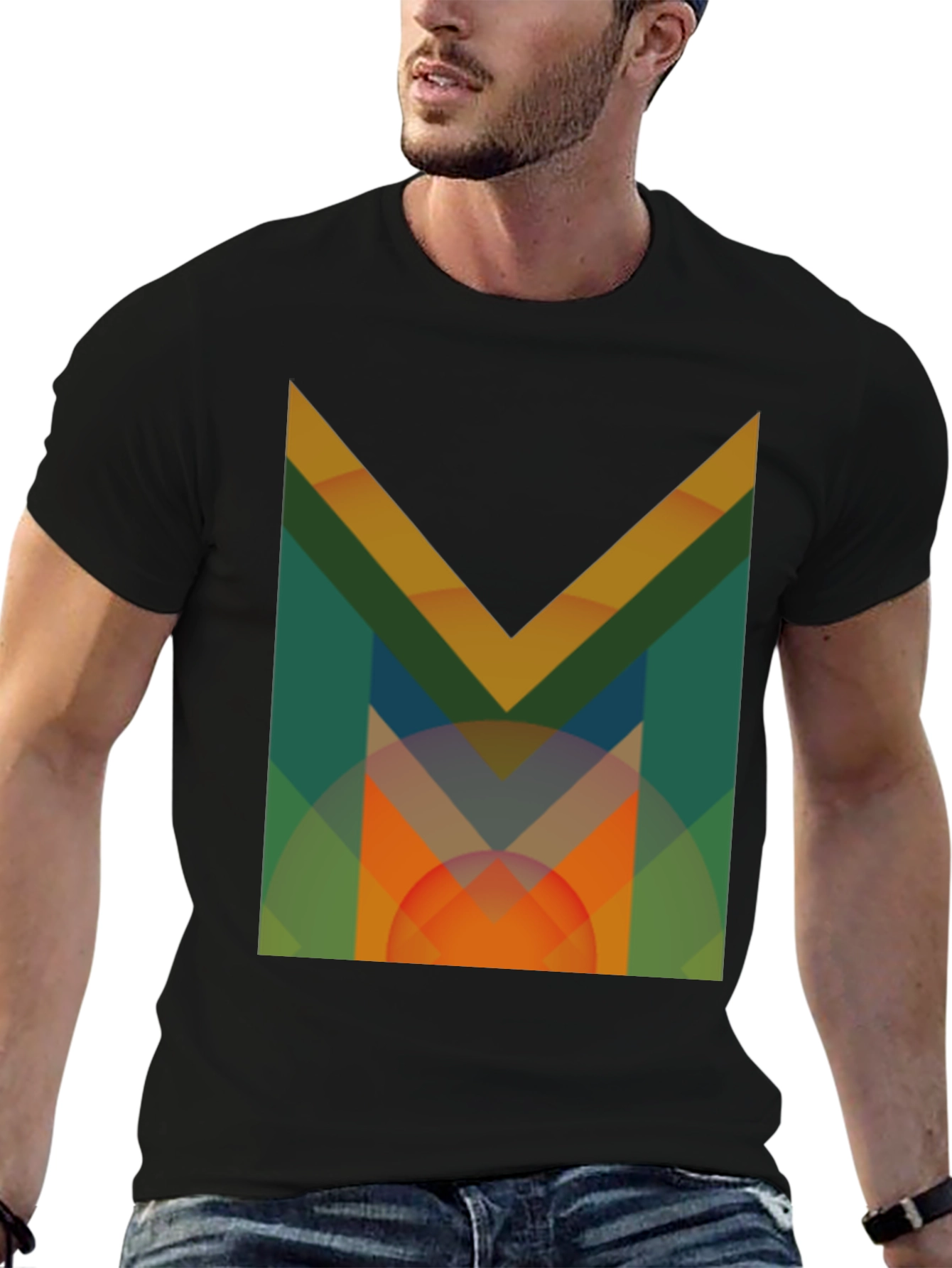 Abstract Geometric M Graphic Black T-Shirt