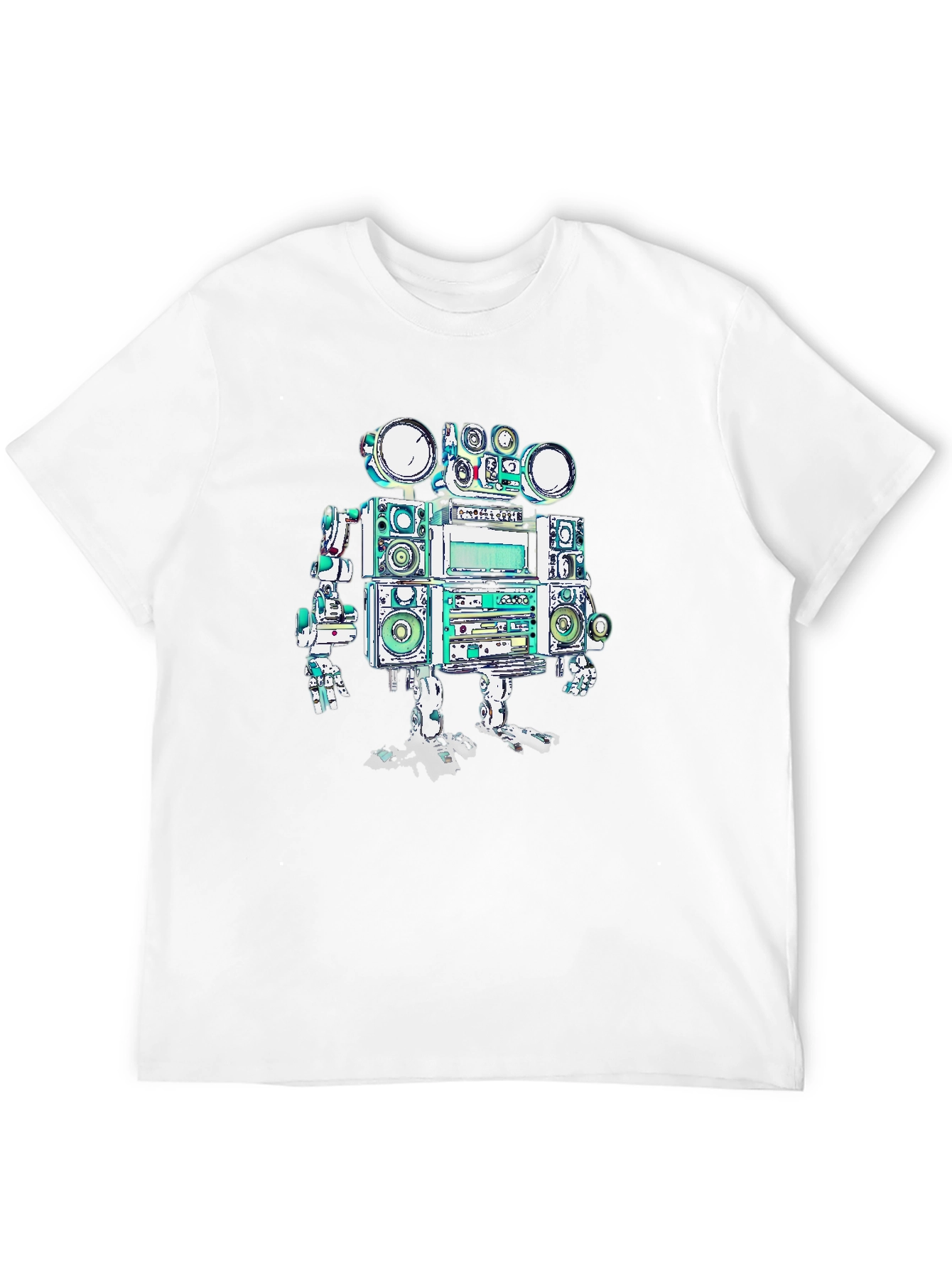 Retro Boombox Robot Graphic Tee - Black