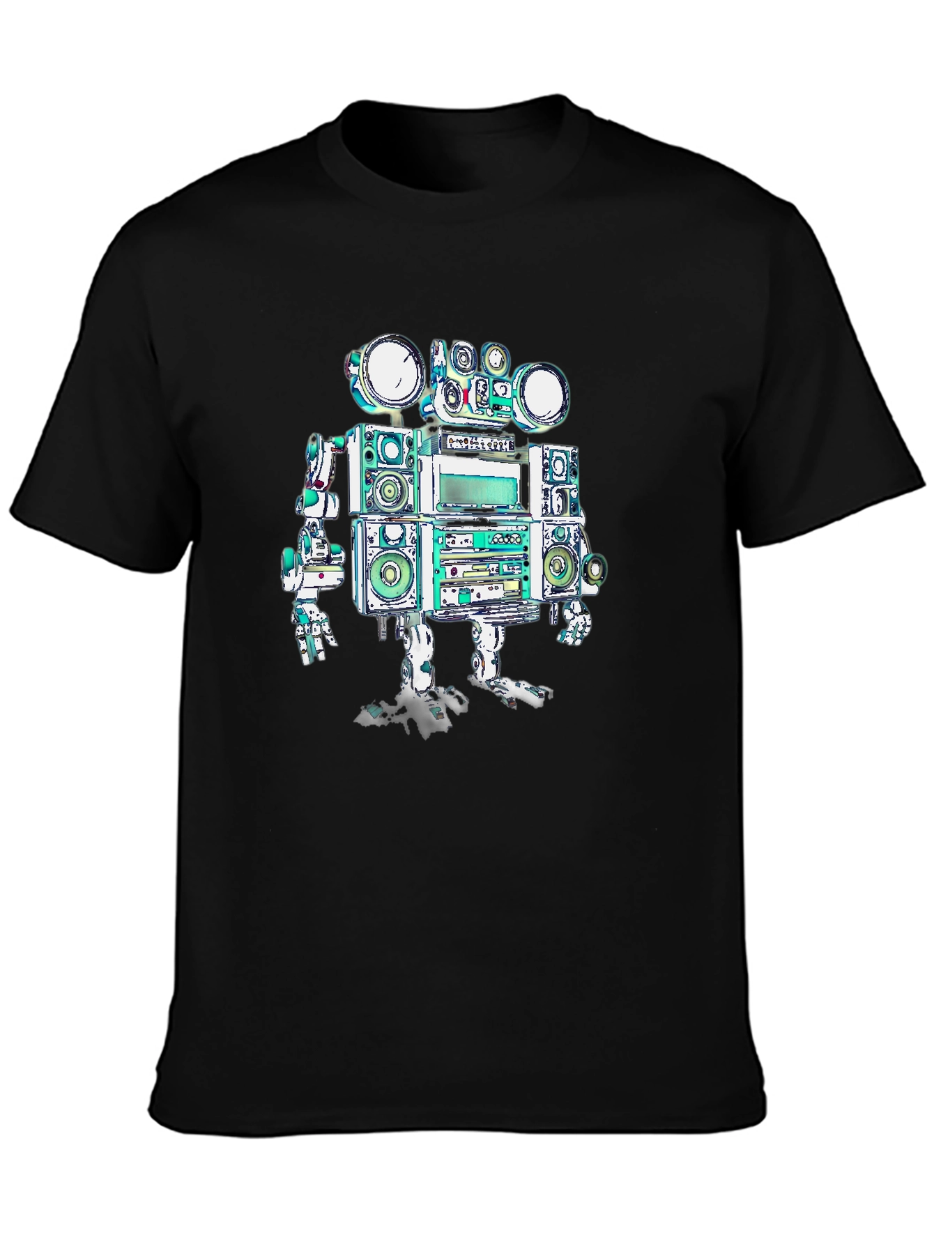 Retro Boombox Robot Graphic Tee - Black