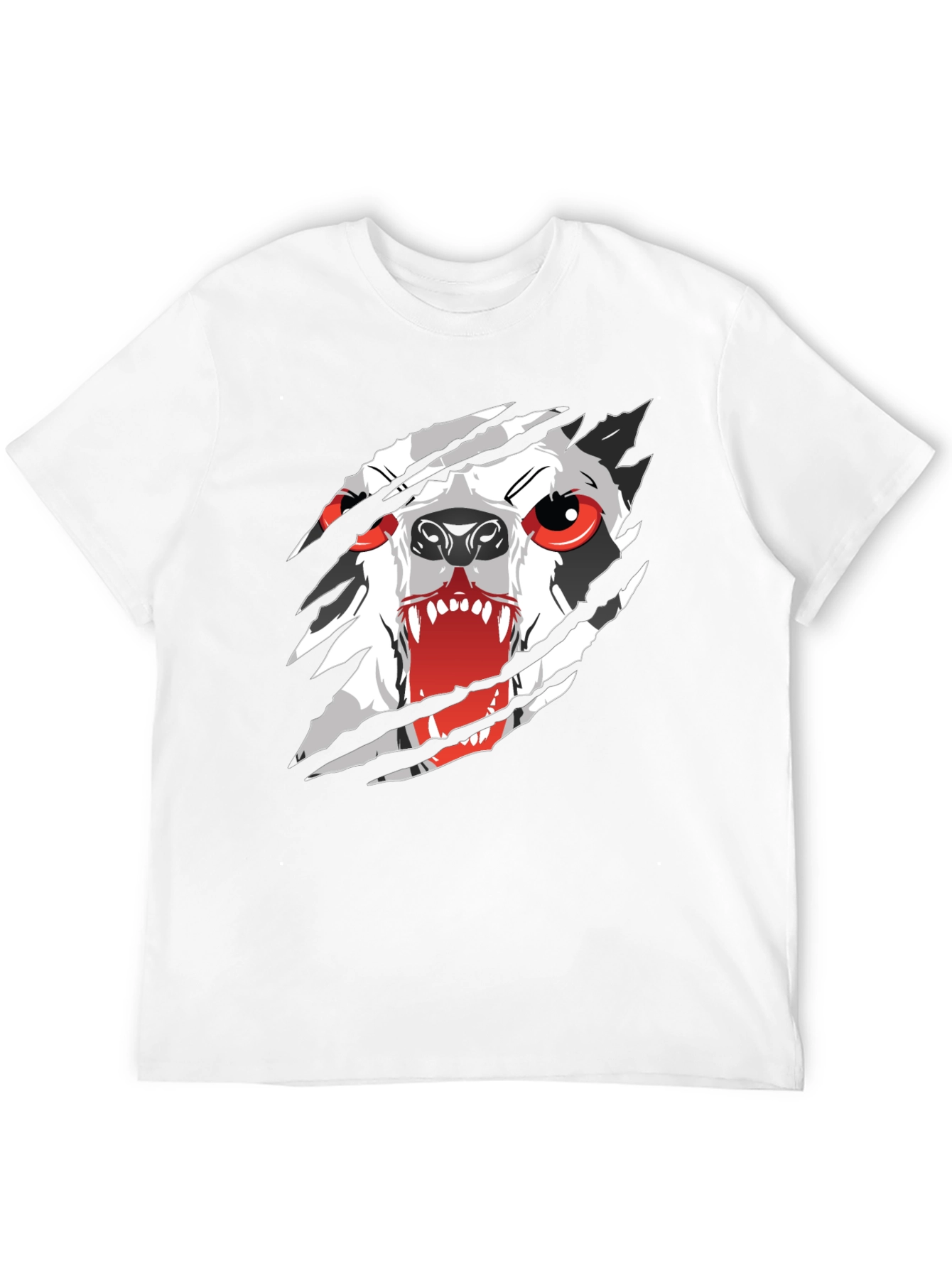 Mens Black T-Shirt with Ripping Wolf Graphic